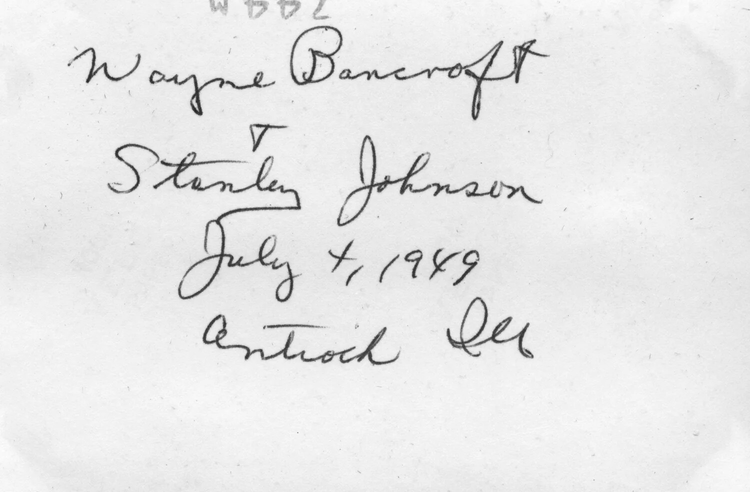 Photograph Reverse with Handwritten Identification - Wayne Bancroft and Stanley Johnson, Antioch, Illinois, July 4, 1949