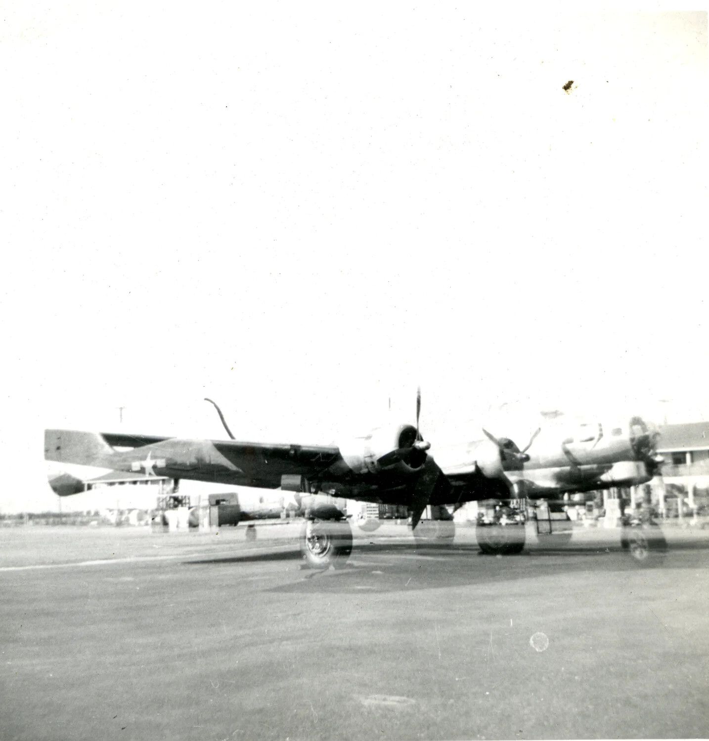 B-17 Flying Fortress on Airfield Ramp, Keesler Field, Mississippi, 1946 (Double-Exposed Negative)