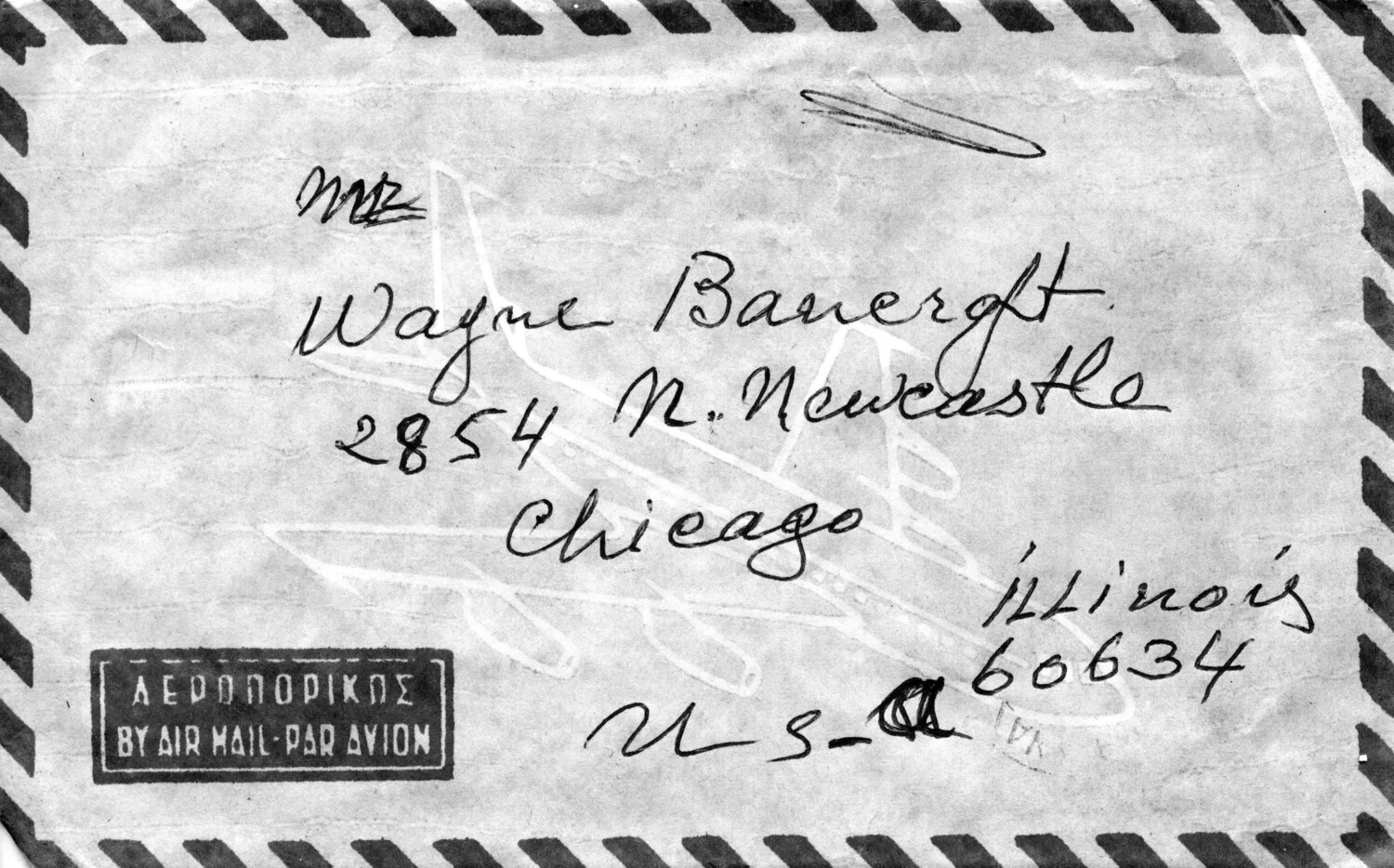 Airmail Envelope Addressed to Wayne Bancroft, Chicago, Illinois — Lt. Bancroft Collection Printed Material