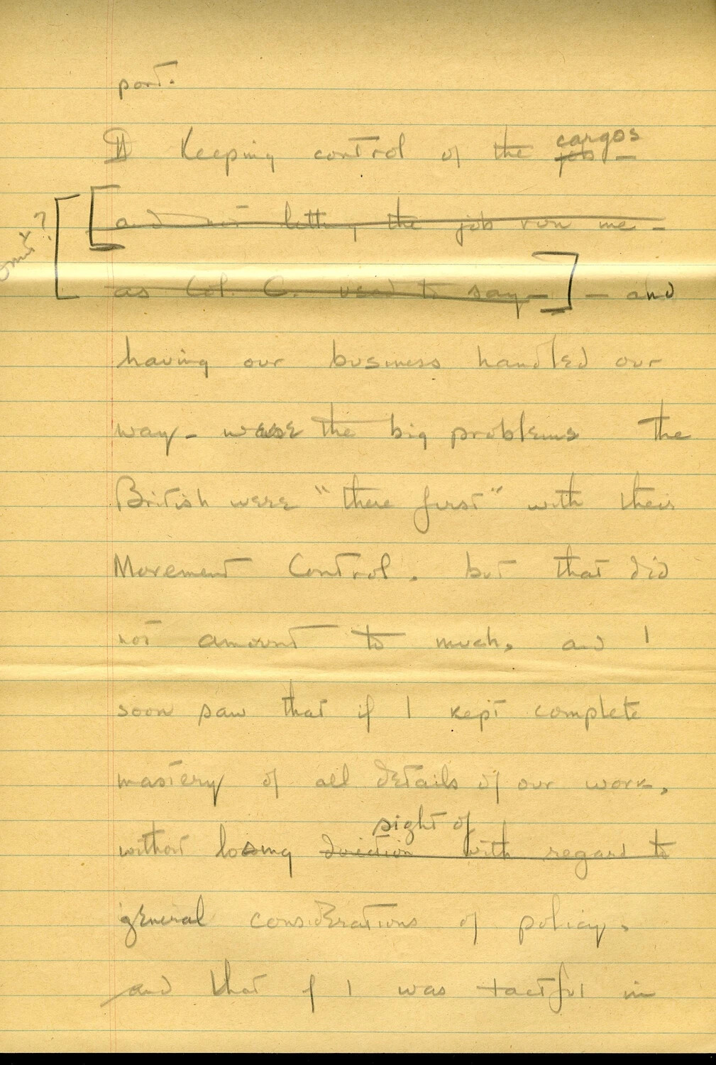 Handwritten Draft Memoir Page, U.S. Army Transportation/Movement Control Officer, CBI Theater, WWII (Page 044)