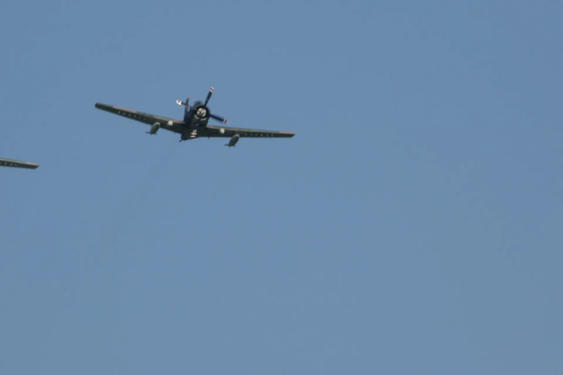 Navy-Blue WWII-Era Radial Fighter in Formation Flight, May 2019 Air Show