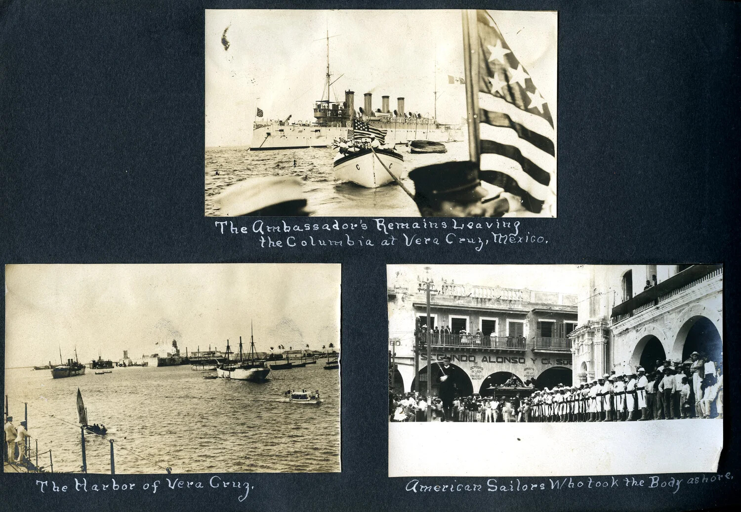 Album Page: Ceremonial Transfer of an Ambassador's Remains at Vera Cruz, Mexico - USS Columbia Album