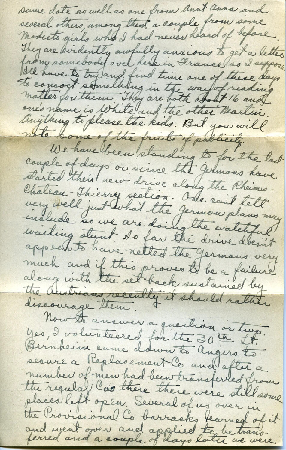 Handwritten WWI Letter Page, Pvt. Willis W. Wagener — 'Letter 8,' Page C, Referencing the Second Battle of the Marne