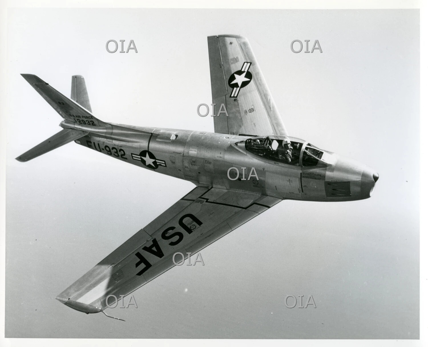 North American F-86 Sabre in Banking Flight with Pilot Visible, U.S. Air Force