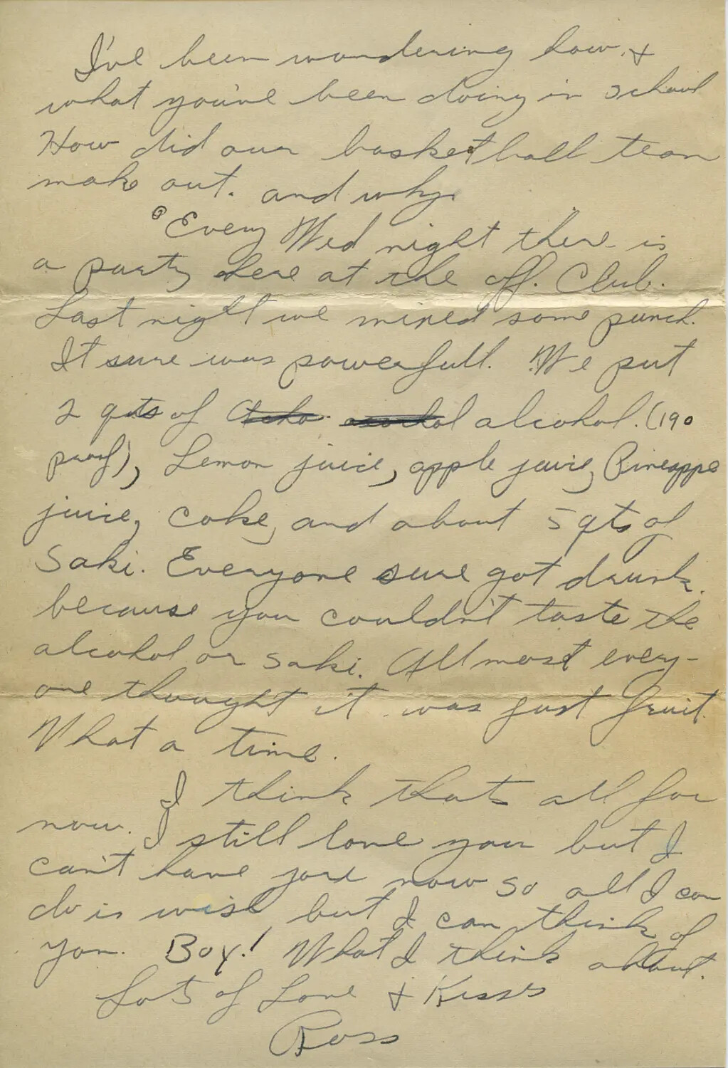 Handwritten WWII Personal Letter from 'Ross' — Officers' Club Party Anecdote (Moon Sammiet Collection)