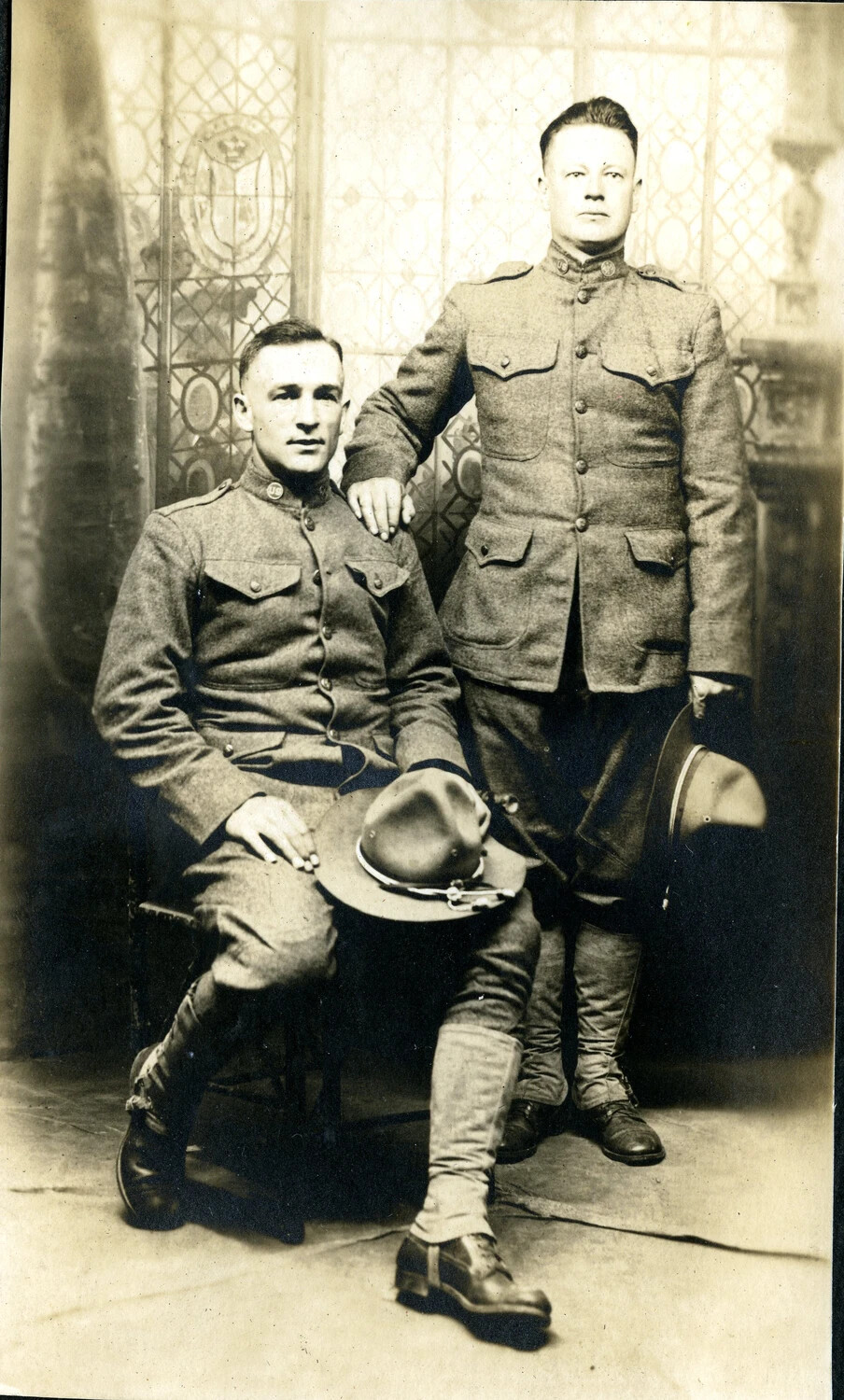 Studio Portrait of Two U.S. Army Soldiers in Service Uniform, WWI Era