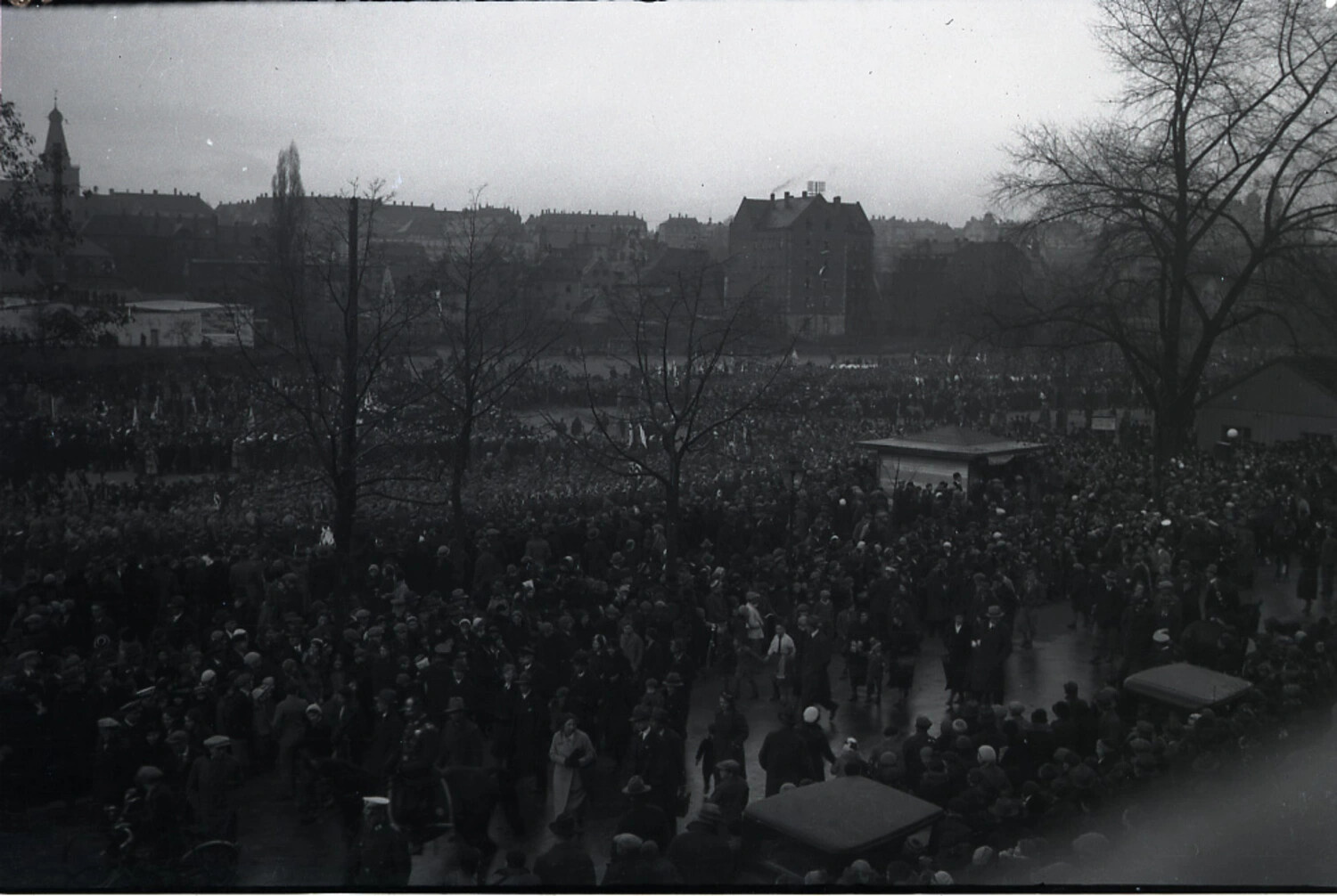 Mass Public Gathering in a German City, WWII-Era Negative