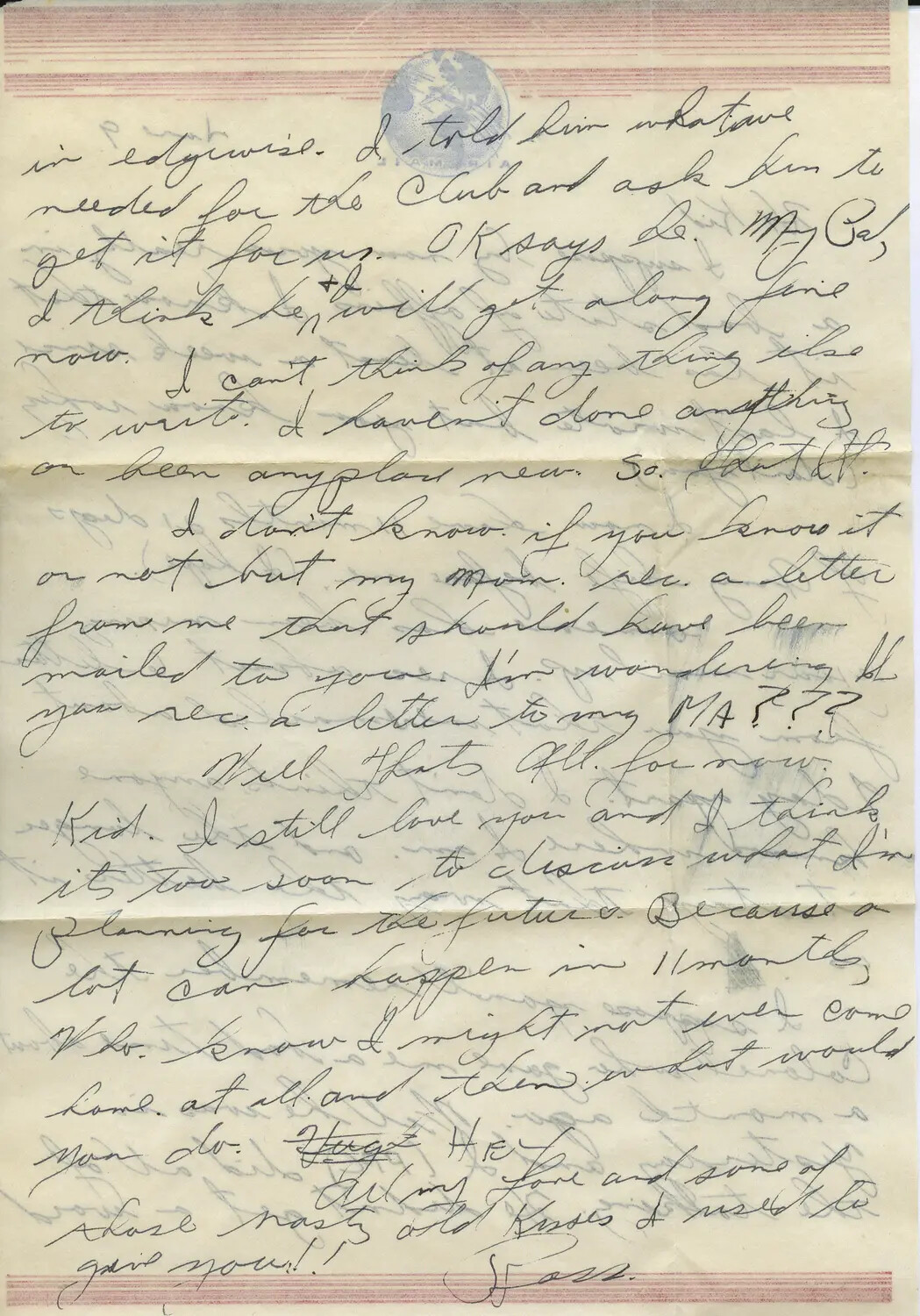 Handwritten Personal Letter Signed 'Ross,' from the Moon-Sammiet WWII Correspondence Collection