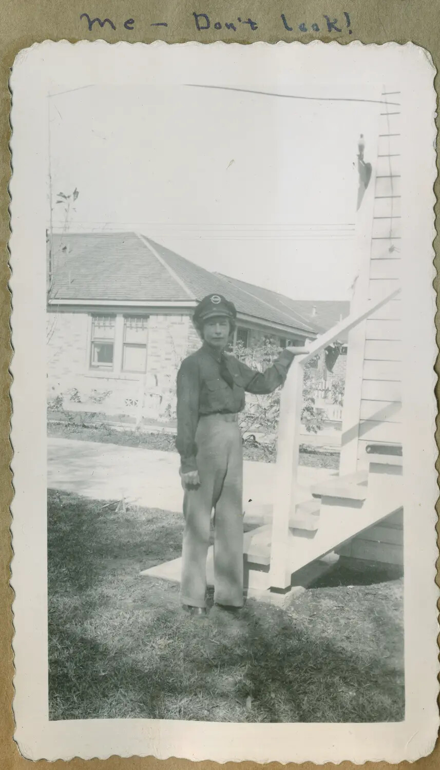 Self-Portrait Snapshot with Playful Caption, Residential Setting