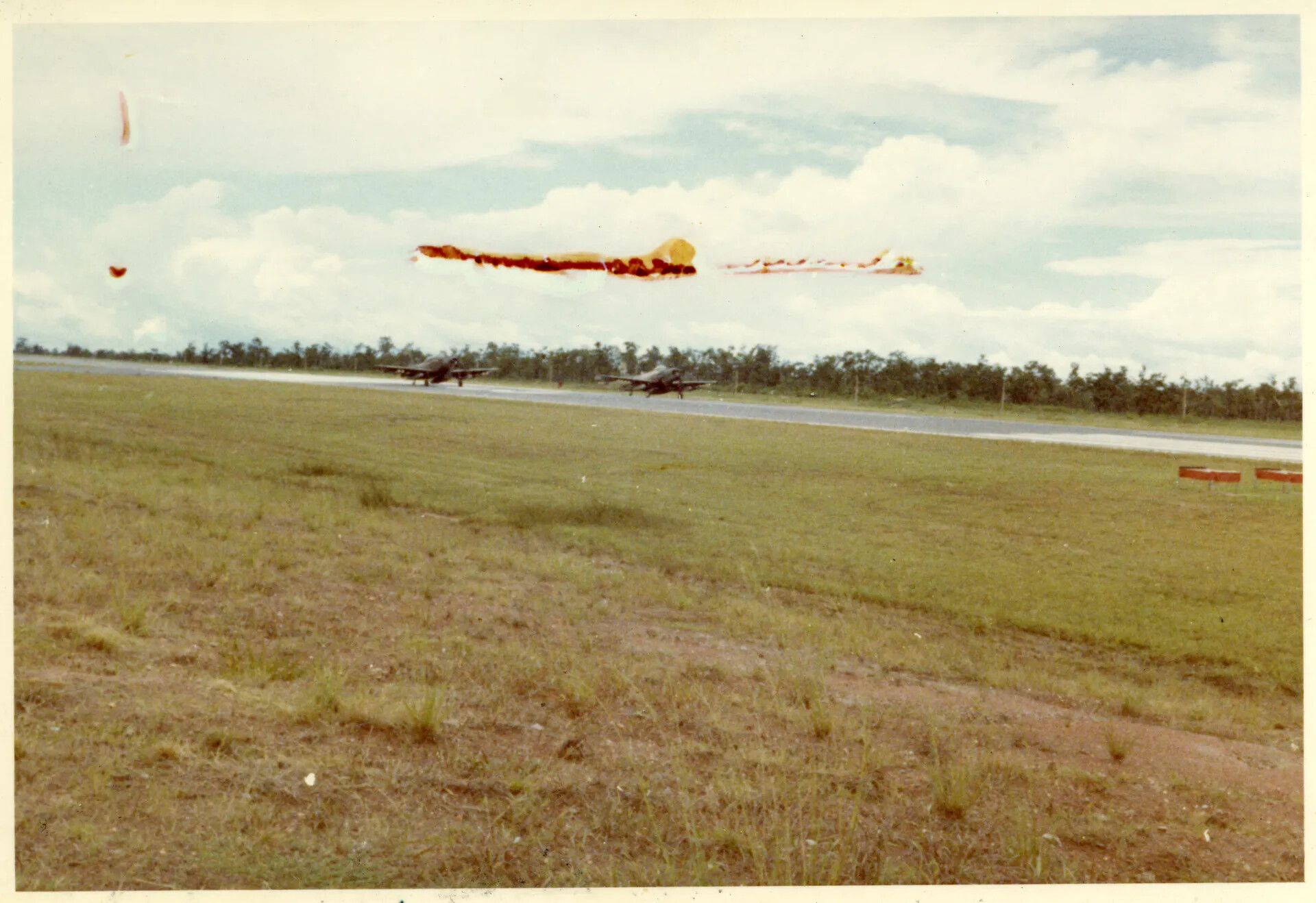 Aircraft on Runway with Photographic Emulsion Damage in Sky, NKP RTAFB