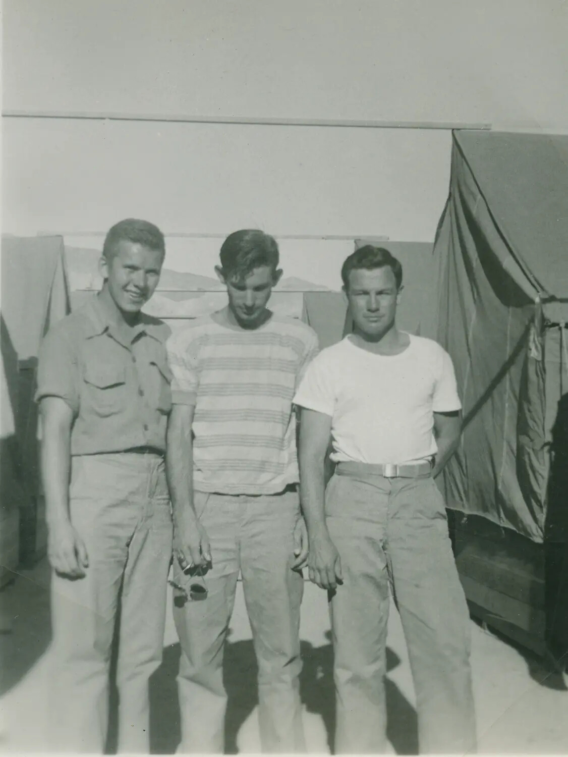 Three Servicemen at Tent Encampment, Edward P. McAleer Collection