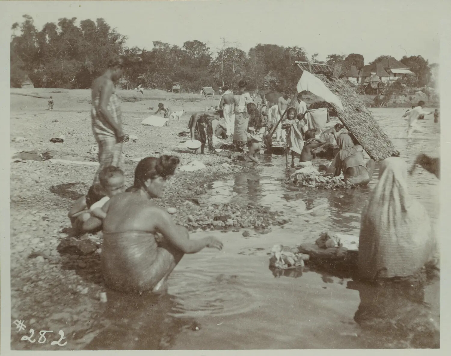 Communal River Washing and Bathing Scene, Philippines, c. 1890s-1900s