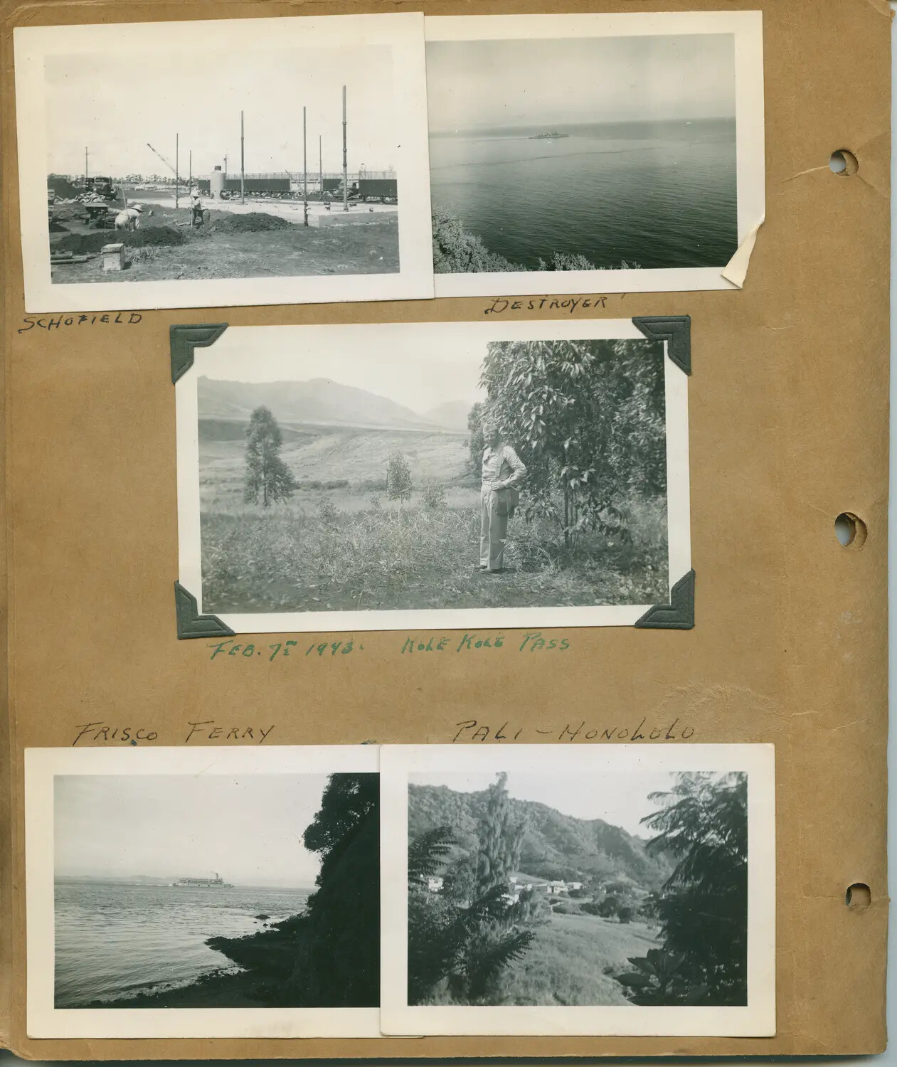 Hawaii WWII Scrapbook Page: Schofield Barracks, Kolekole Pass, and Oahu Landmarks, February 1943