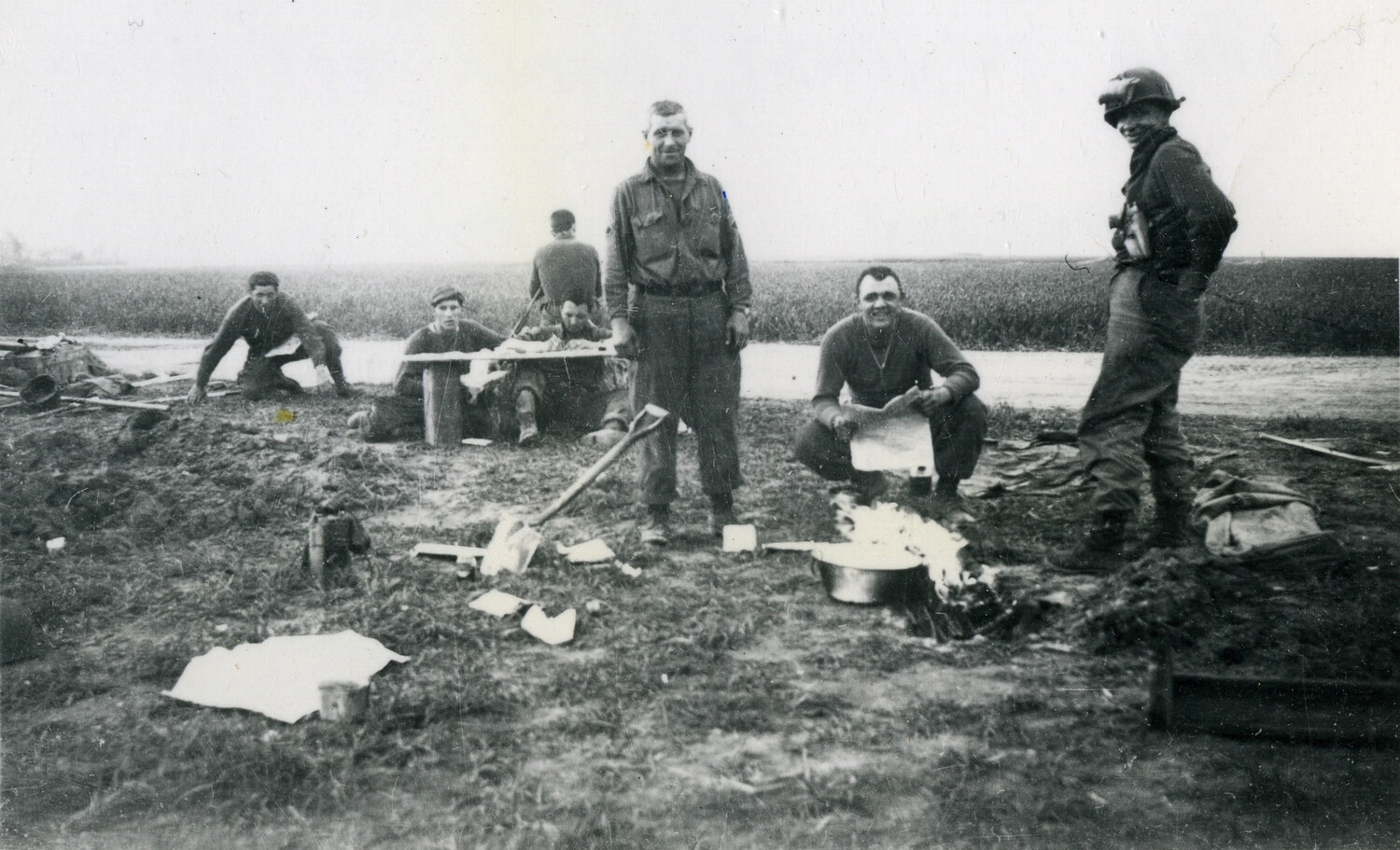 Paratroopers Cooking a Field Meal in an Open Bivouac Area, WWII European Theater