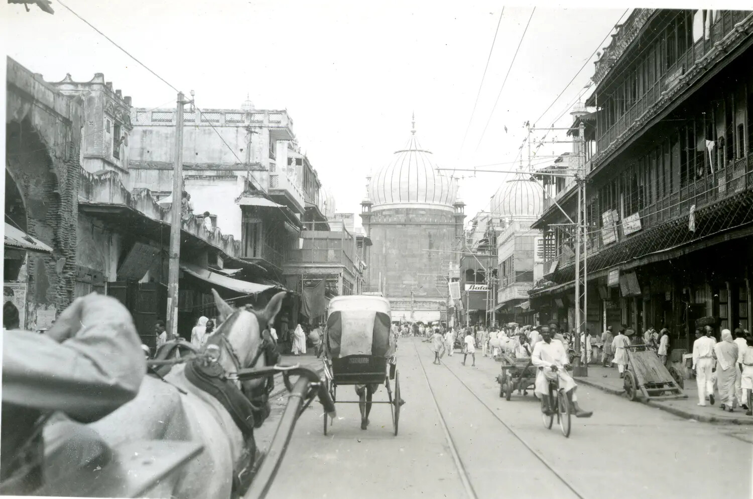 Street Scene with Horse-Drawn Carriages and Domed Building, India, WWII China-Burma-India Theater