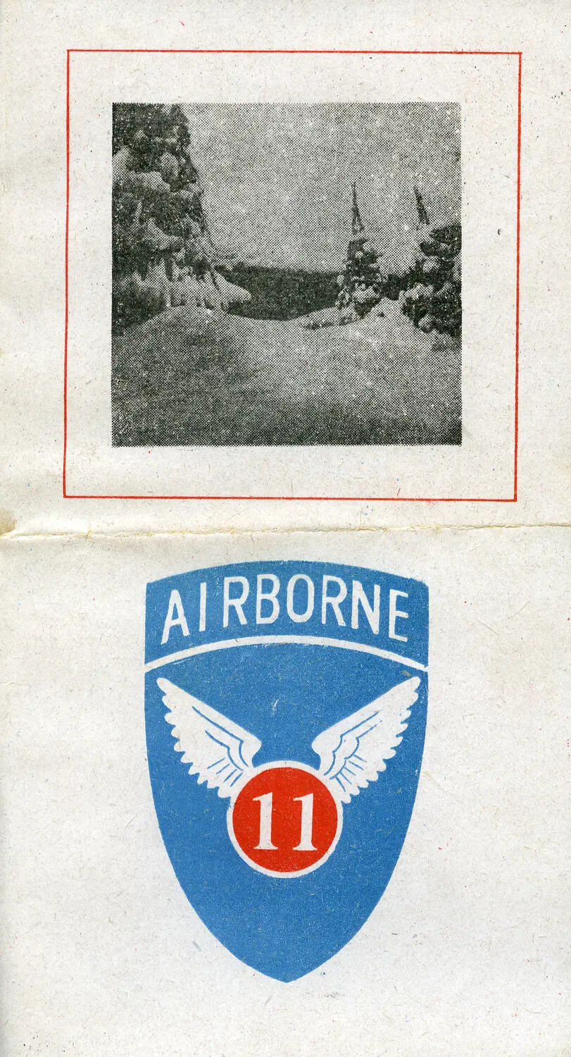 11th Airborne Division Insignia Card with Snow Scene Photograph, Occupation of Japan Era