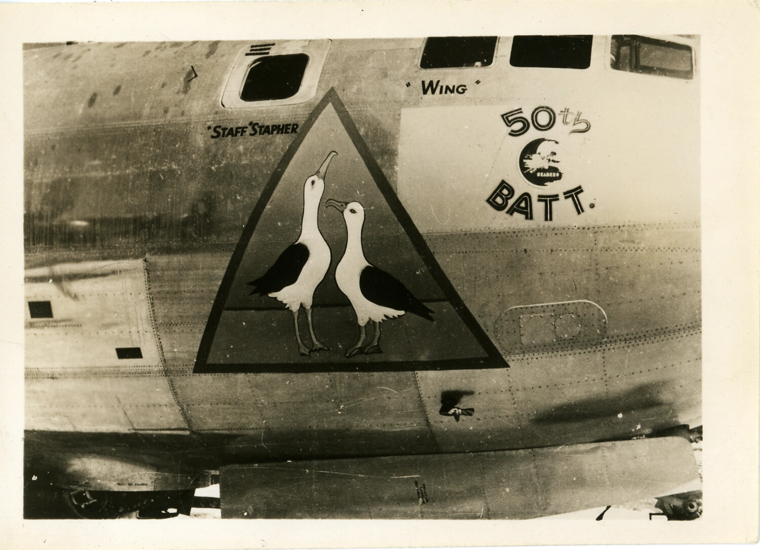 Nose Art and Seabees 50th Battalion Insignia on Transport Aircraft Fuselage, WWII Pacific