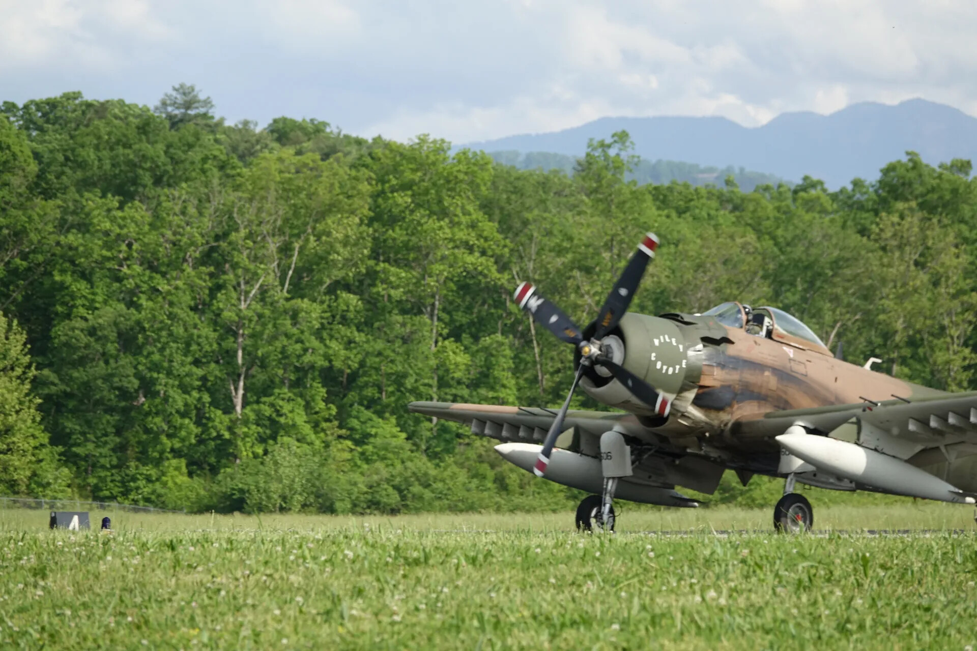 A-1 Skyraider 'Wiley Coyote' Nose-On Taxi View, May 2019 Airshow Event