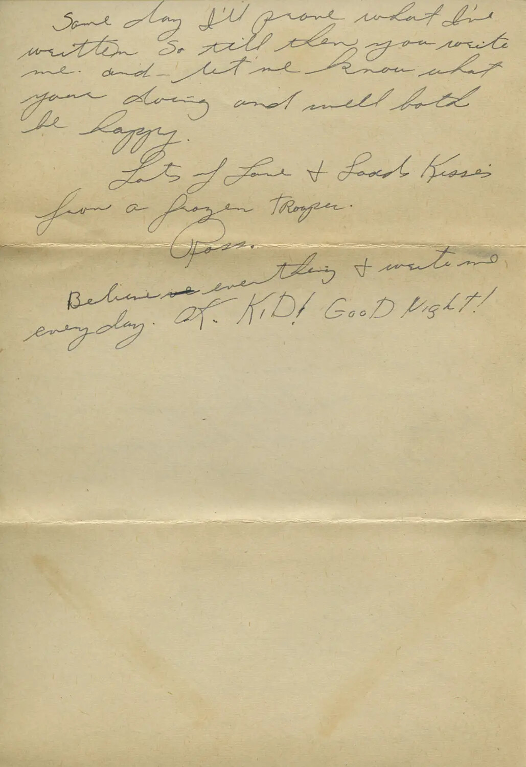 Handwritten WWII-Era Love Letter, Closing Page, Signed 'Ross'