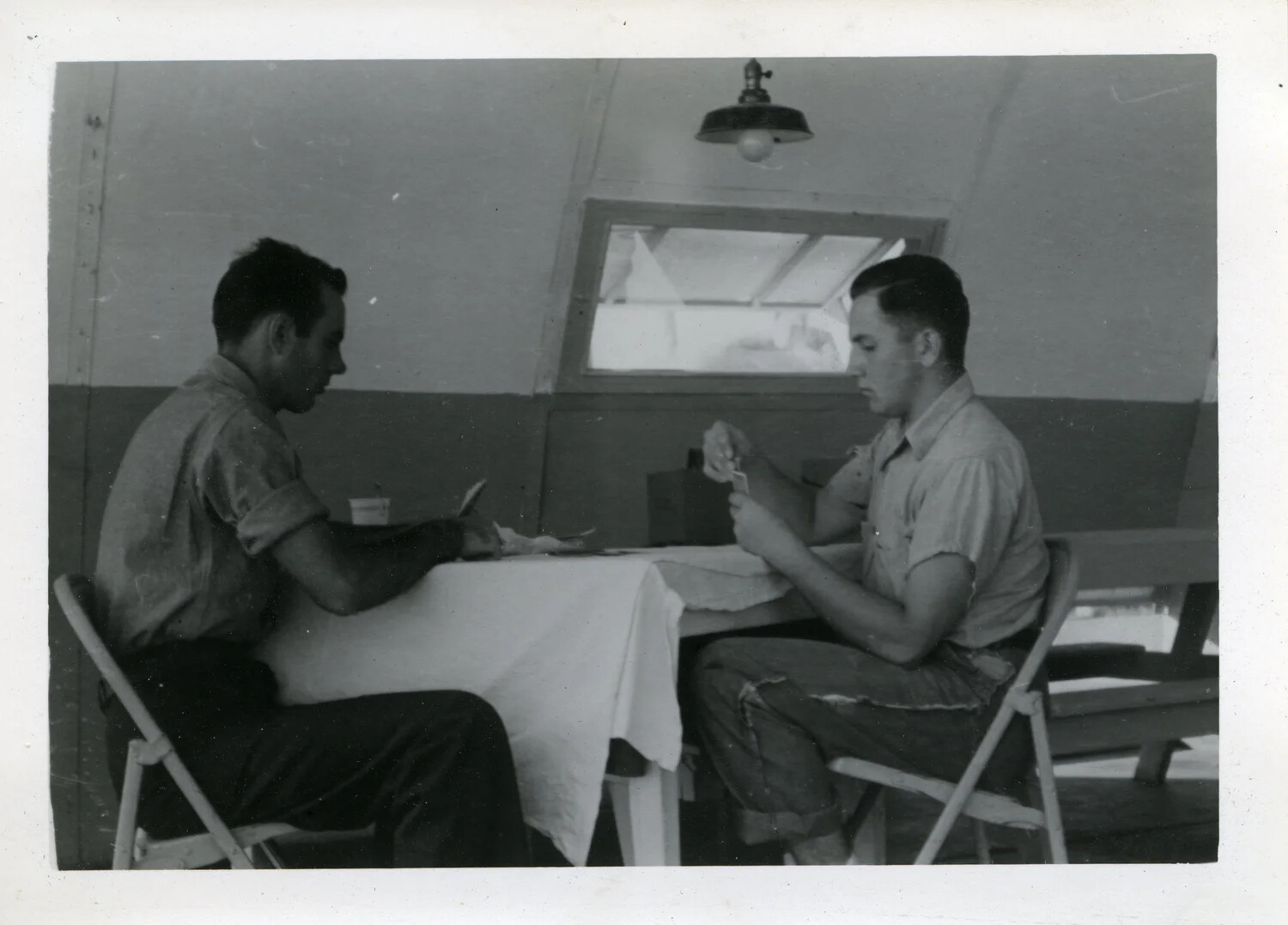 Sailors Playing Cards in Barracks Quarters, Naval Air Transport Squadron VR-6, Agana, Guam