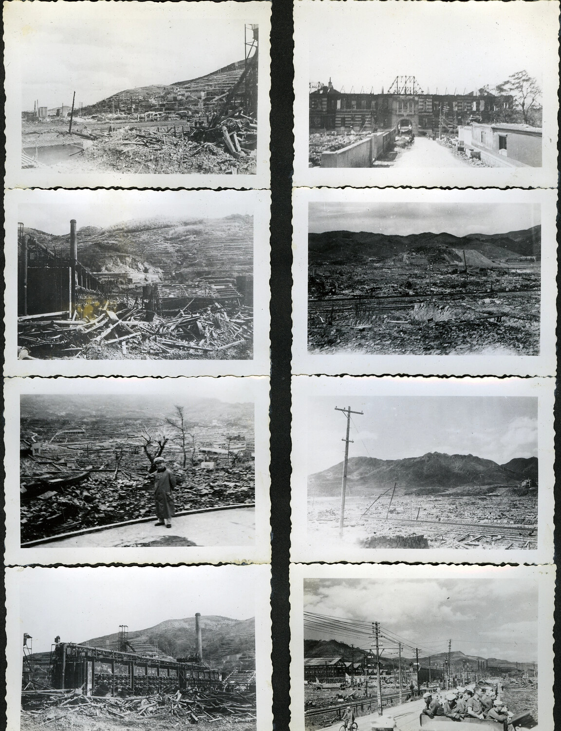 Album Page: Atomic Bomb Devastation, Nagasaki, Japan, 1945 (Eight Photographs)