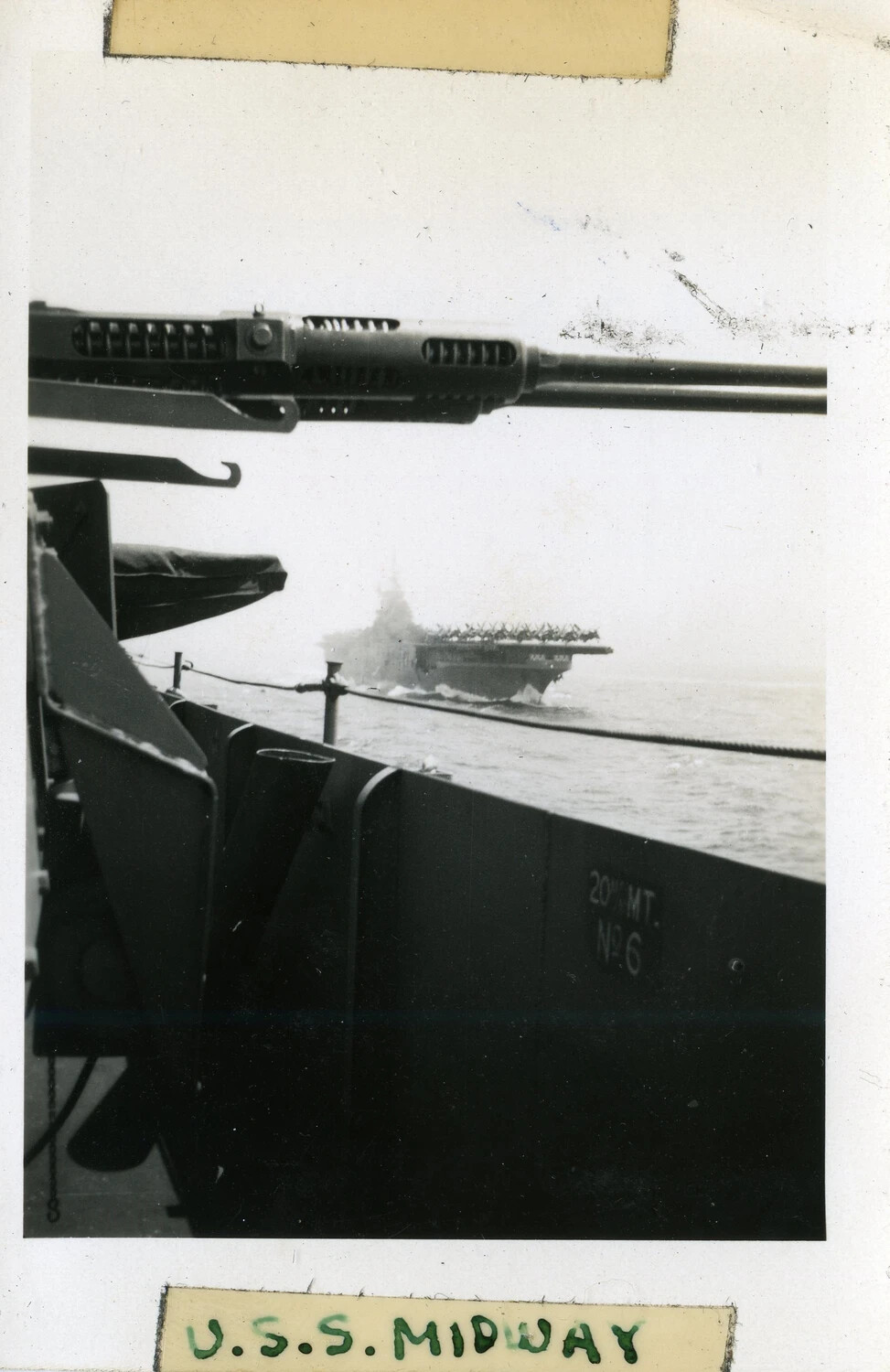 USS Midway (CVB-41) Viewed Through 20mm Gun Mount from USS Franklin D. Roosevelt (CVB-42)