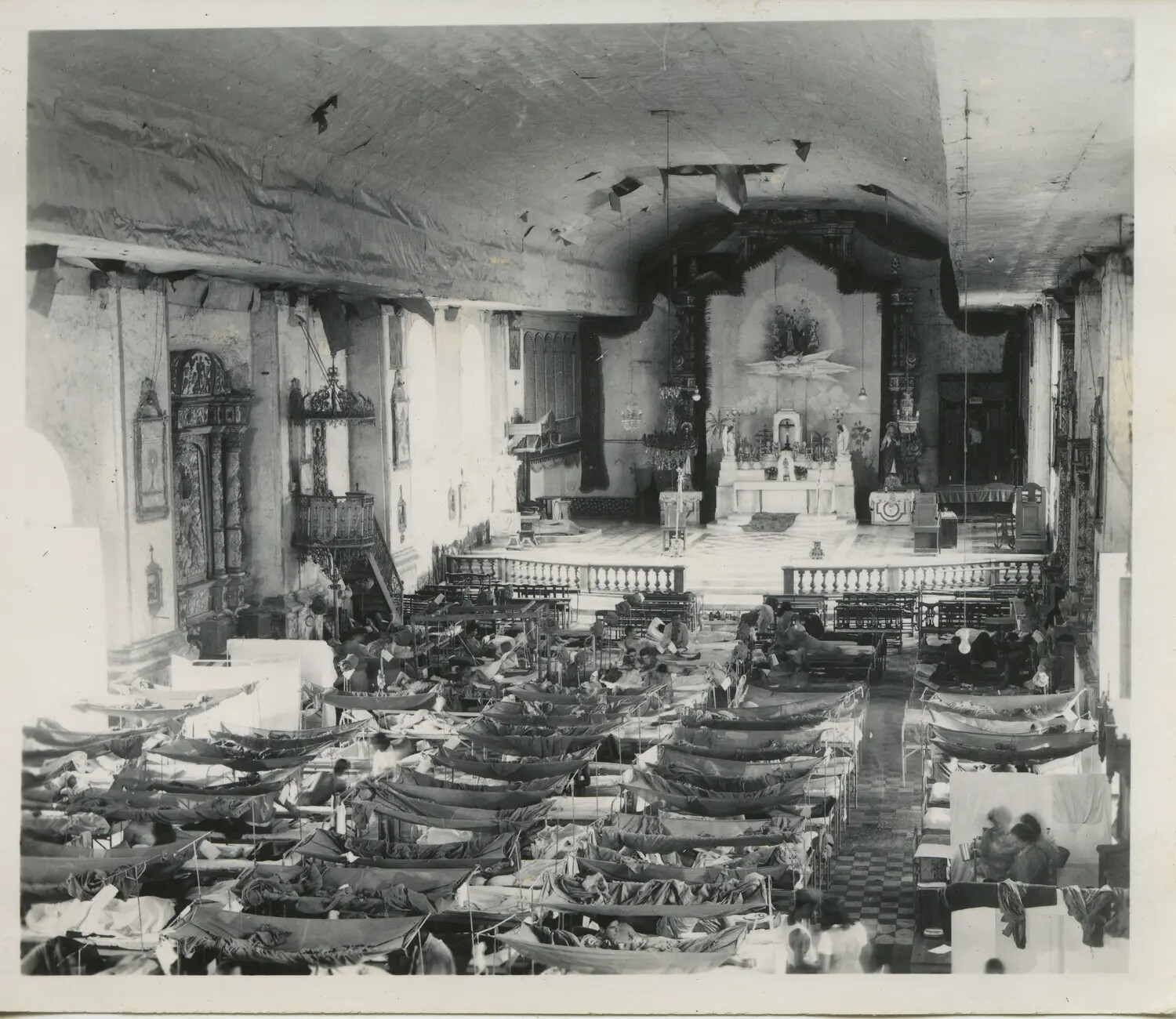 Church Interior Converted to Emergency Field Hospital, Philippines — WWII