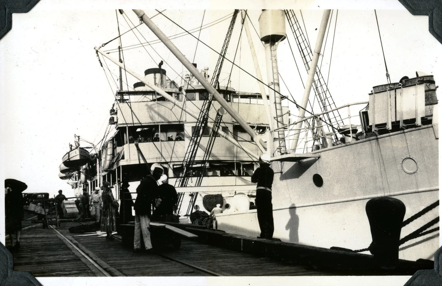 Steamship Moored at Pier with Crew and Onlookers, Jervey Signal Corps Photo Album