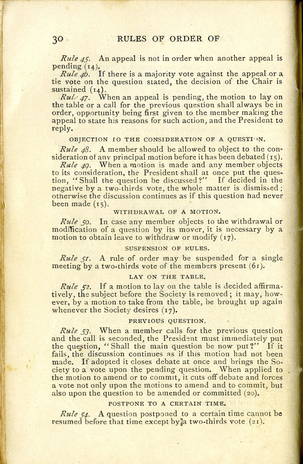 Page 30, "Rules of Order" Booklet of a Literary Society, Willis W. Wagener Collection, Early 20th Century