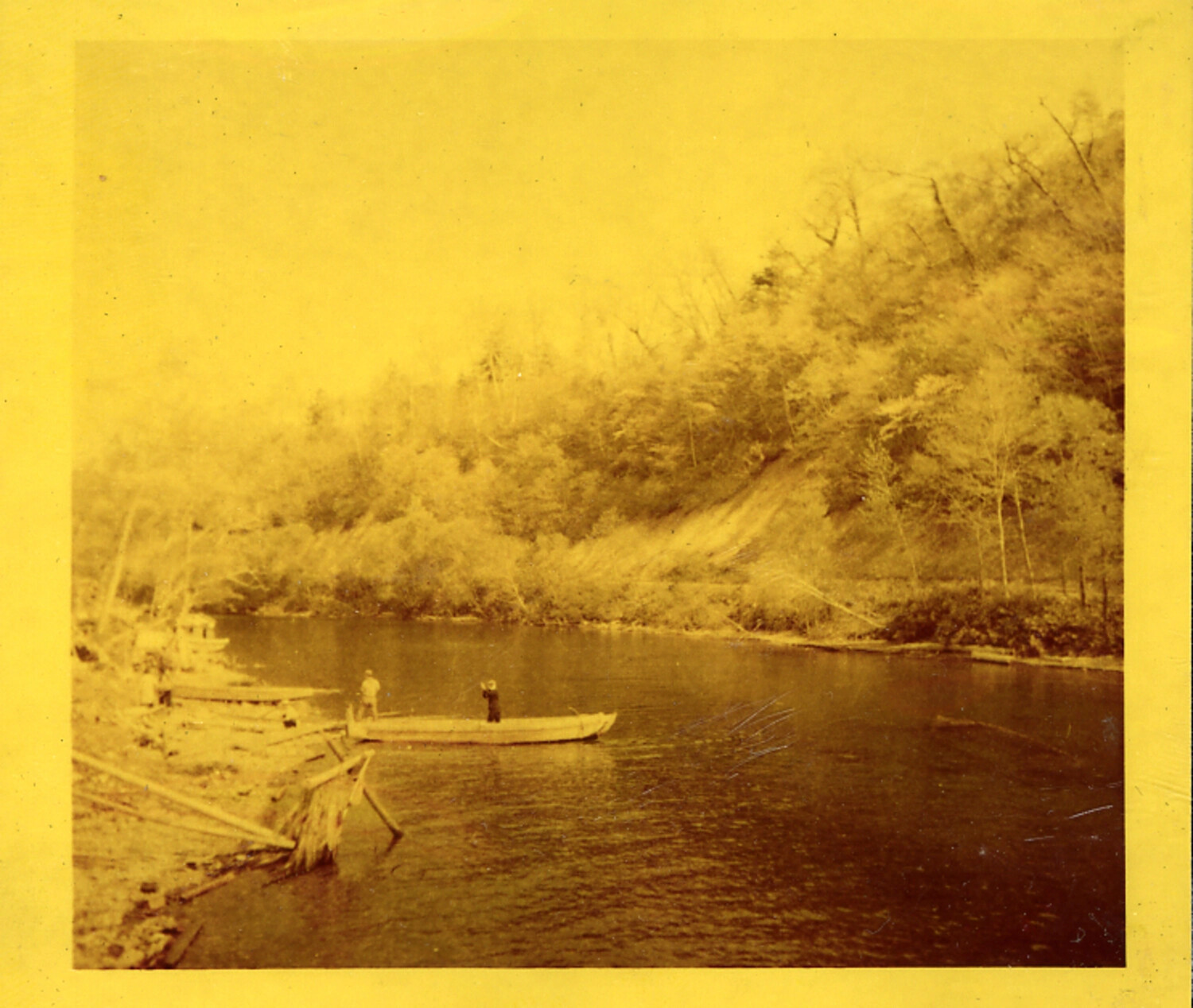 River Scene with Traditional Wooden Boat, Rural Japan, Postwar Era