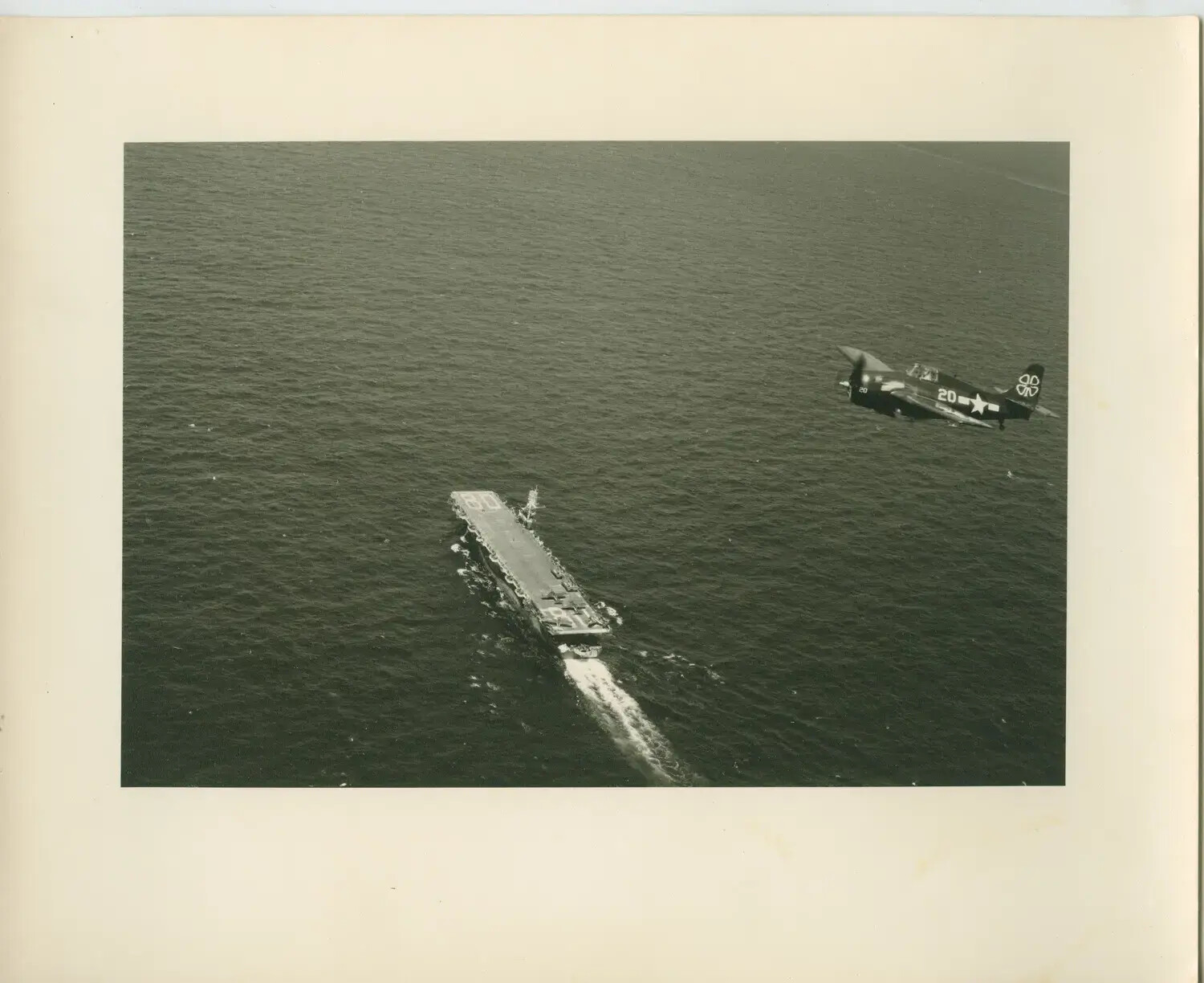 FM-2 Wildcat Fighter in Flight Over Escort Carrier, USS Petrof Bay (CVE-80), World War II