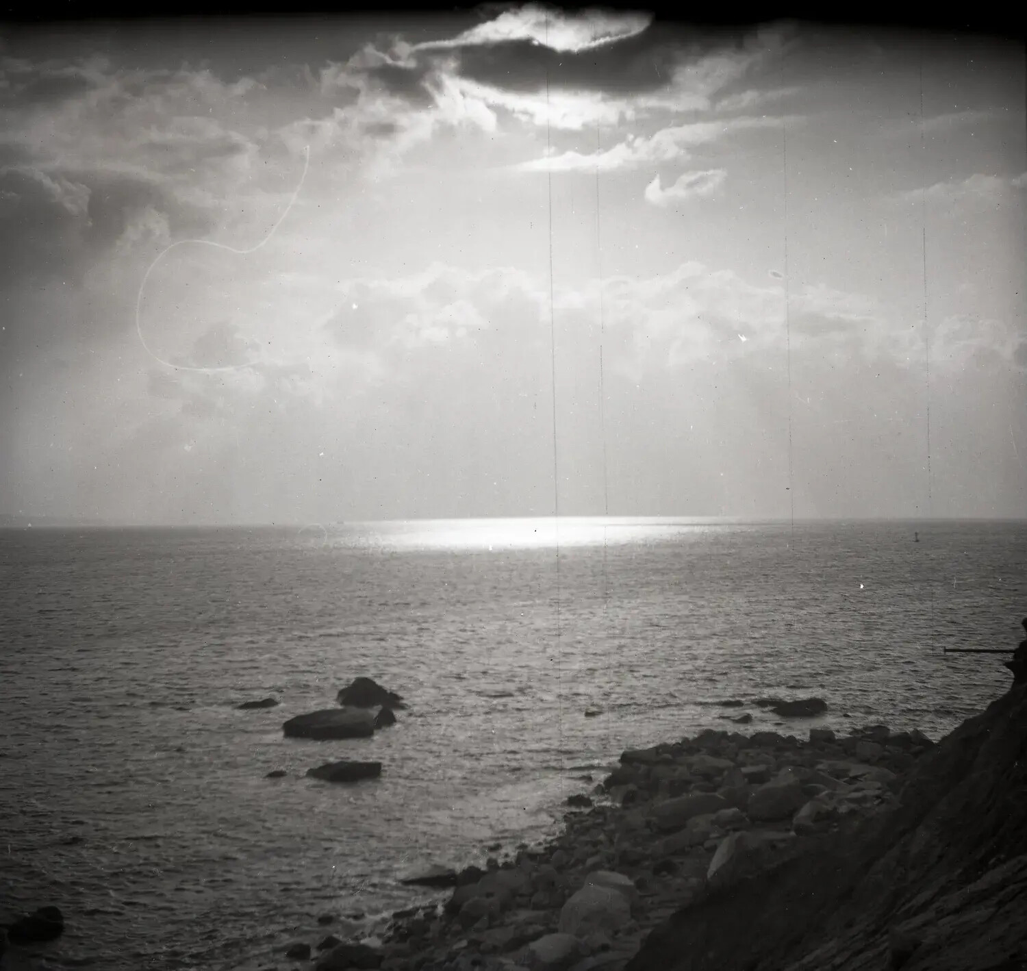 Coastal Seascape with Sunlit Clouds, Amateur Negative from Military Band Photo Collection