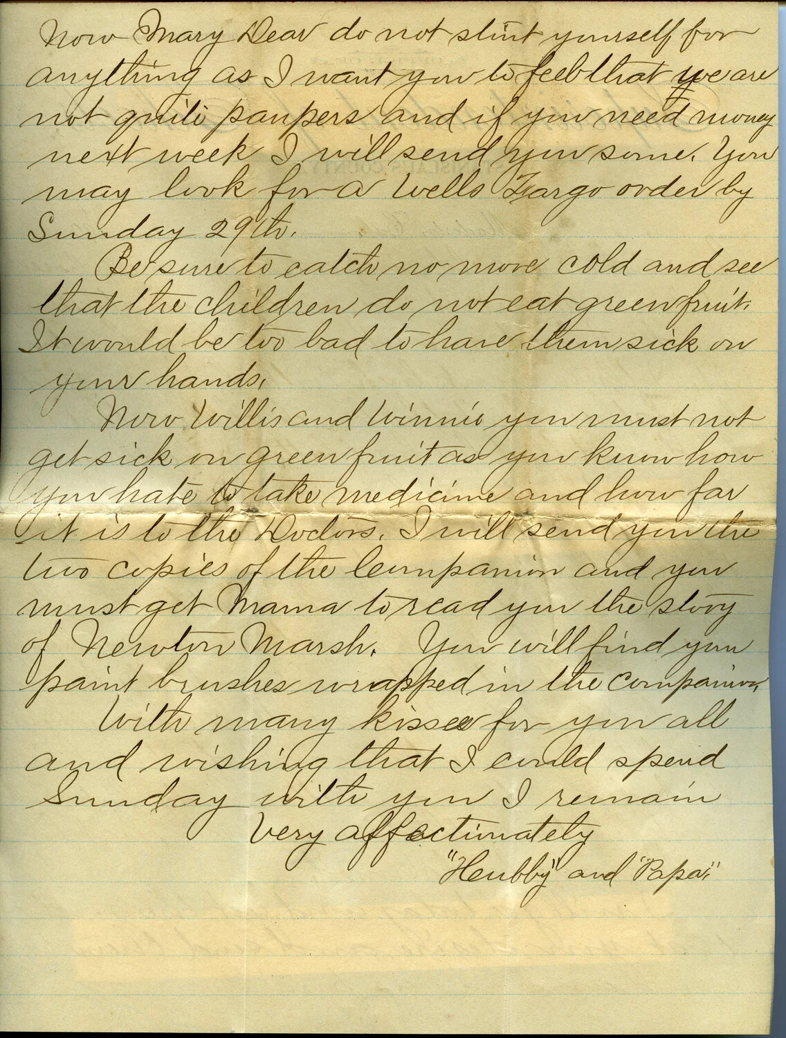Handwritten Family Letter from J.A. Wagener to Wife Mary and Children, July 19, 1900
