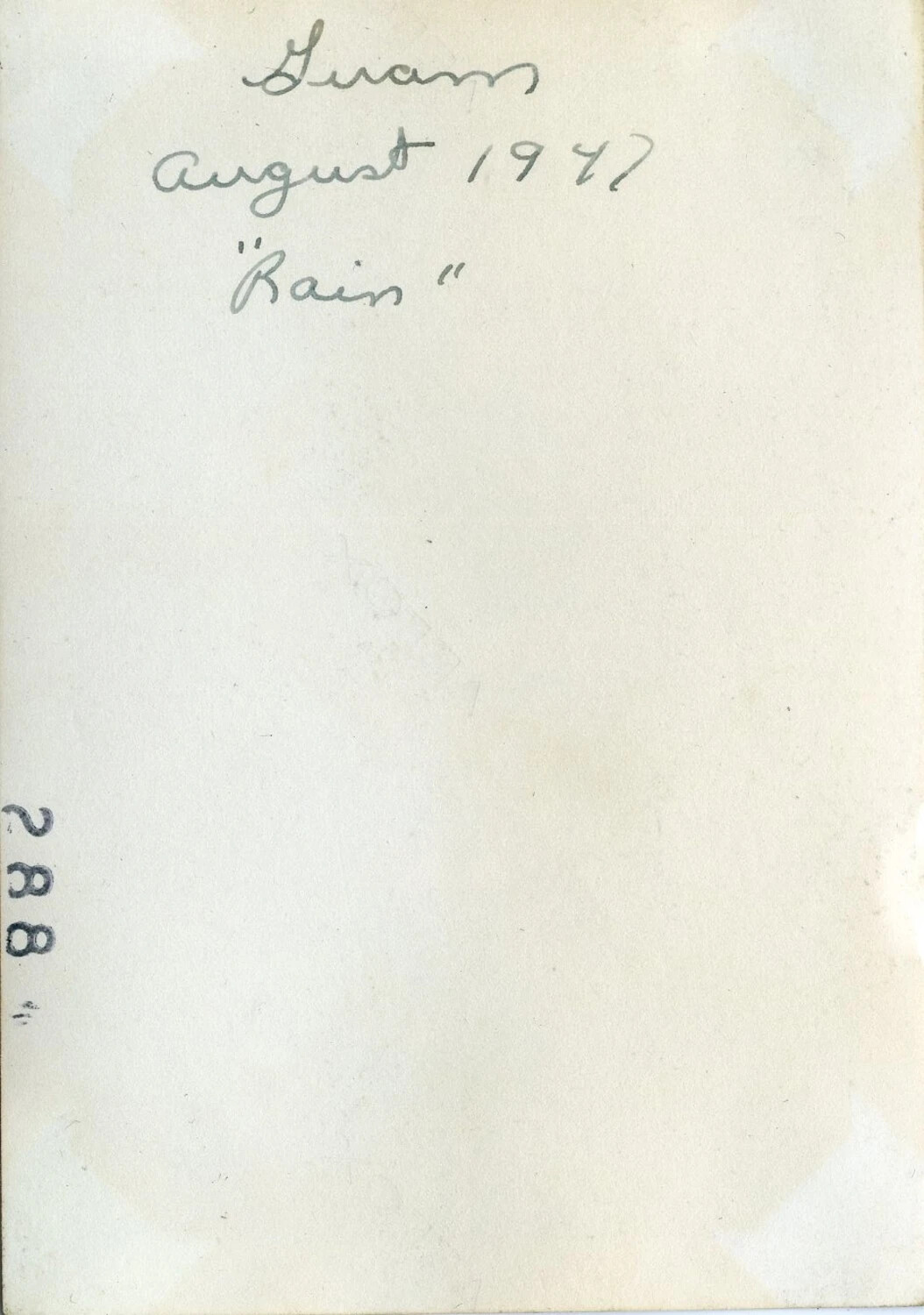 Verso Inscription, "Guam, August 1947, Rain" — VR-6 Squadron Album, Agana, Guam