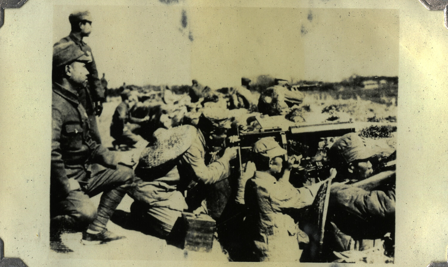 Machine Gun Crew in Action Under Officer Supervision, Sino-Japanese Conflict Era, c. 1930s