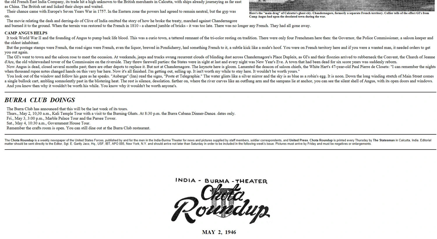 Chota Roundup Newspaper Masthead and Final Page, India-Burma Theater, May 2, 1946
