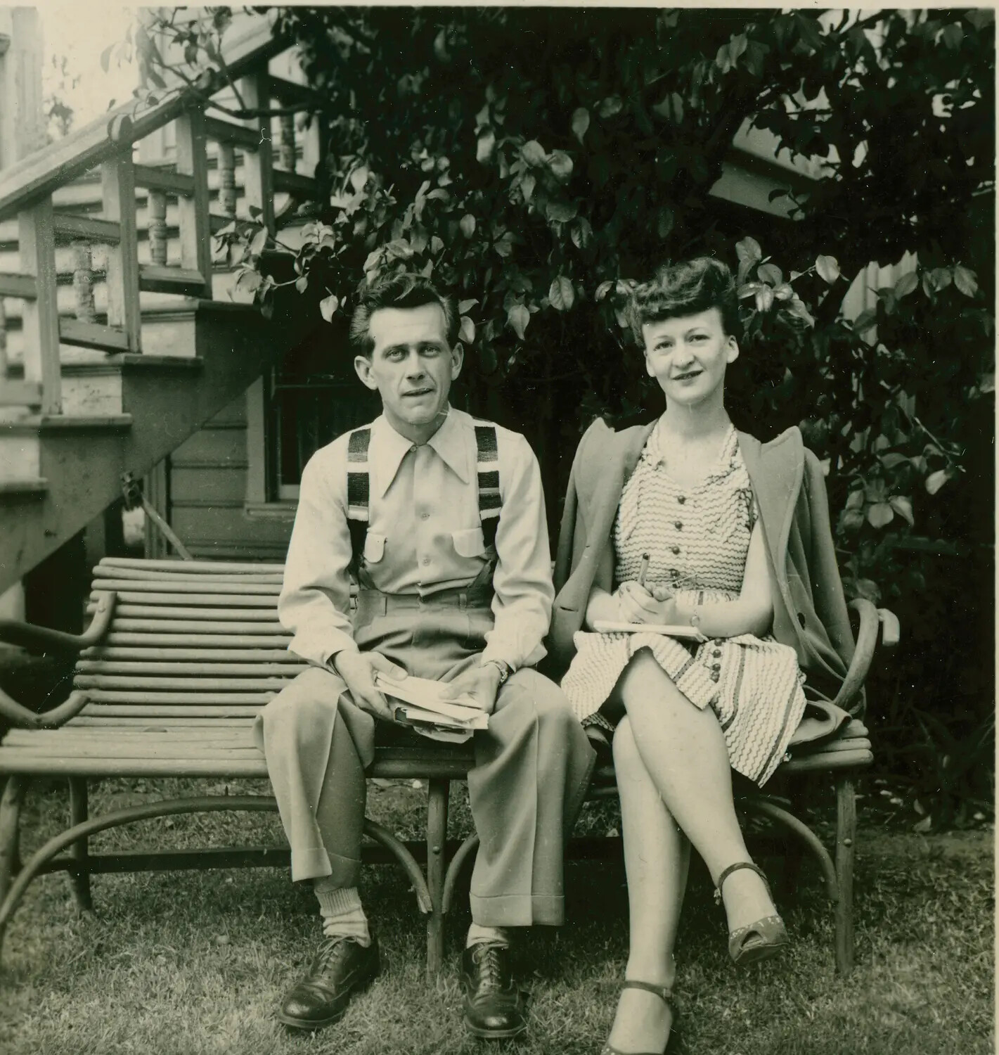 Man and Woman Seated on Garden Bench, Margaroli Family Photograph, 1944