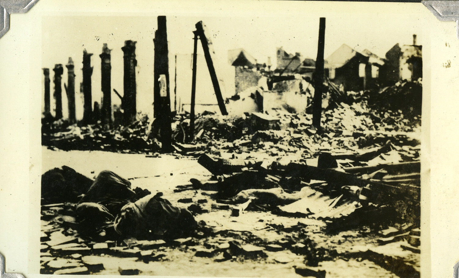 Devastated City Block with Surviving Chimney Stacks, Aftermath of Urban Bombardment, c. 1932-1937