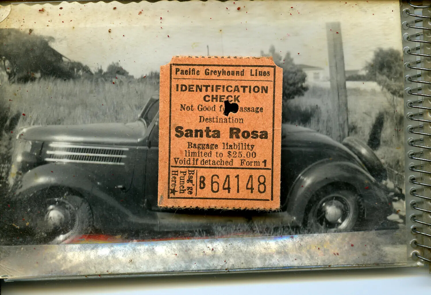 Family Automobile Snapshot with Greyhound Bus Ticket — Moon/Sammiet Collection