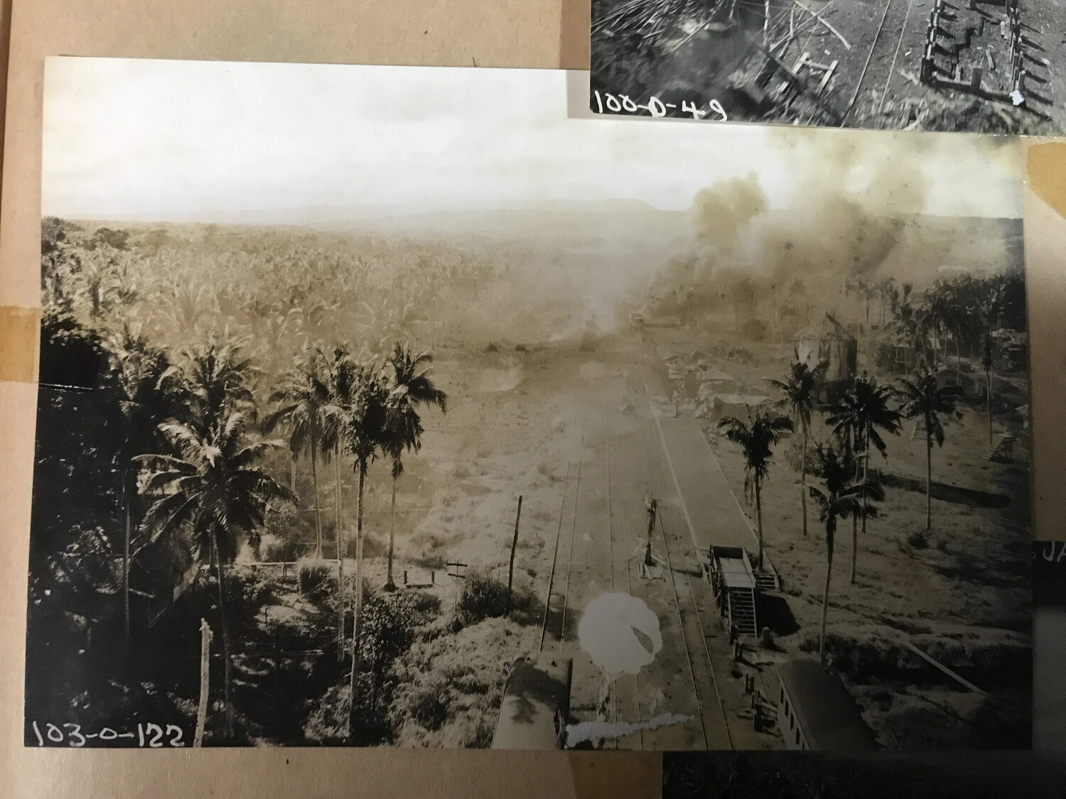 Rail Yard Under Attack with Rising Smoke Column, Mounted Album Print (Ref. 103-0-122)