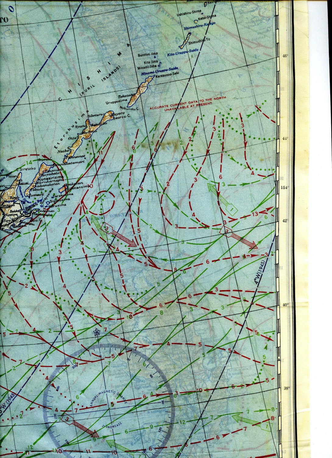 WWII Silk Escape and Evasion Map, Kuril Islands (Chishima) Region – Ocean Current Overprint, 345th Bomber Group Collection
