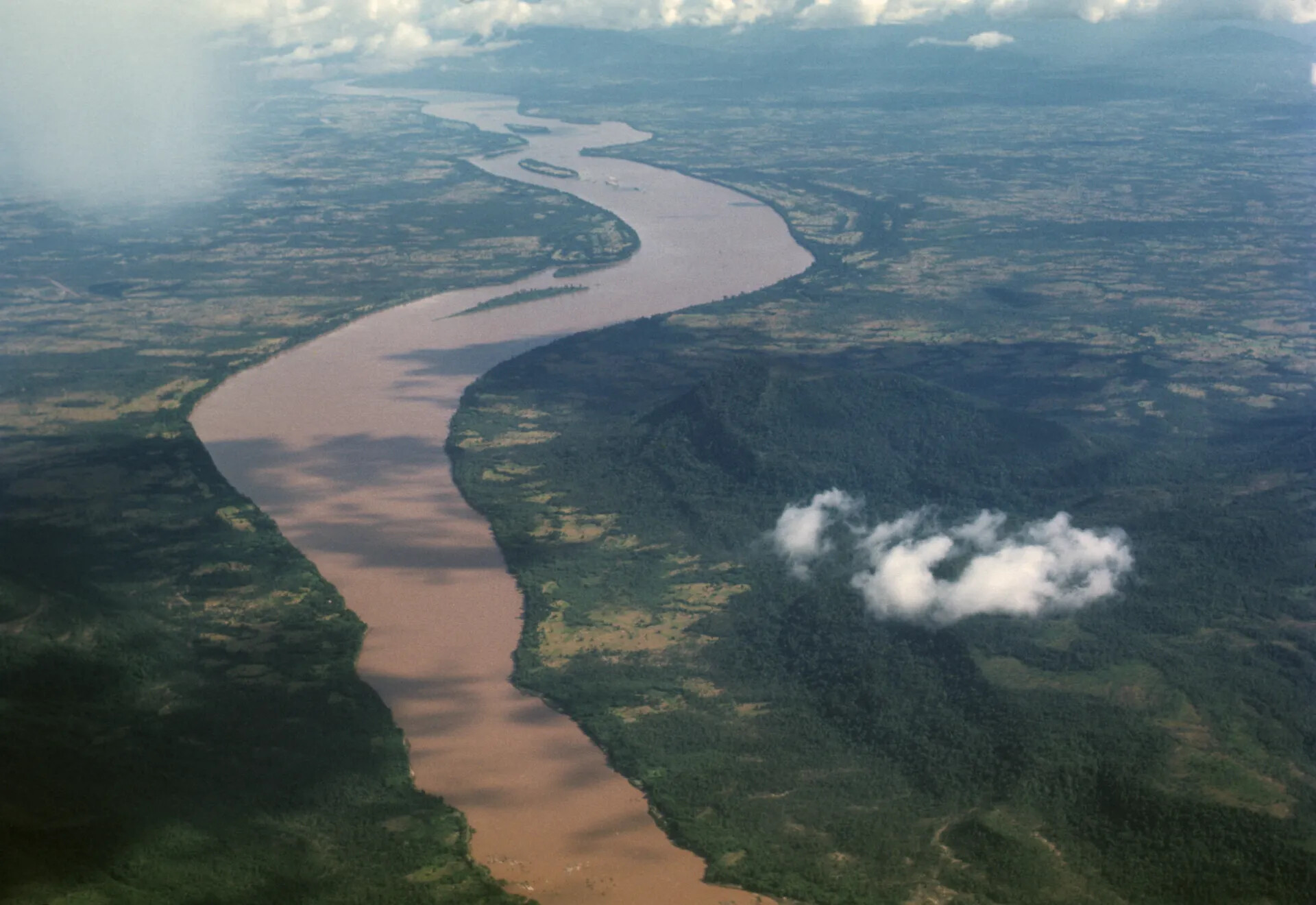 Aerial View of a Southeast Asian River Valley from Aircraft, Vietnam War Era