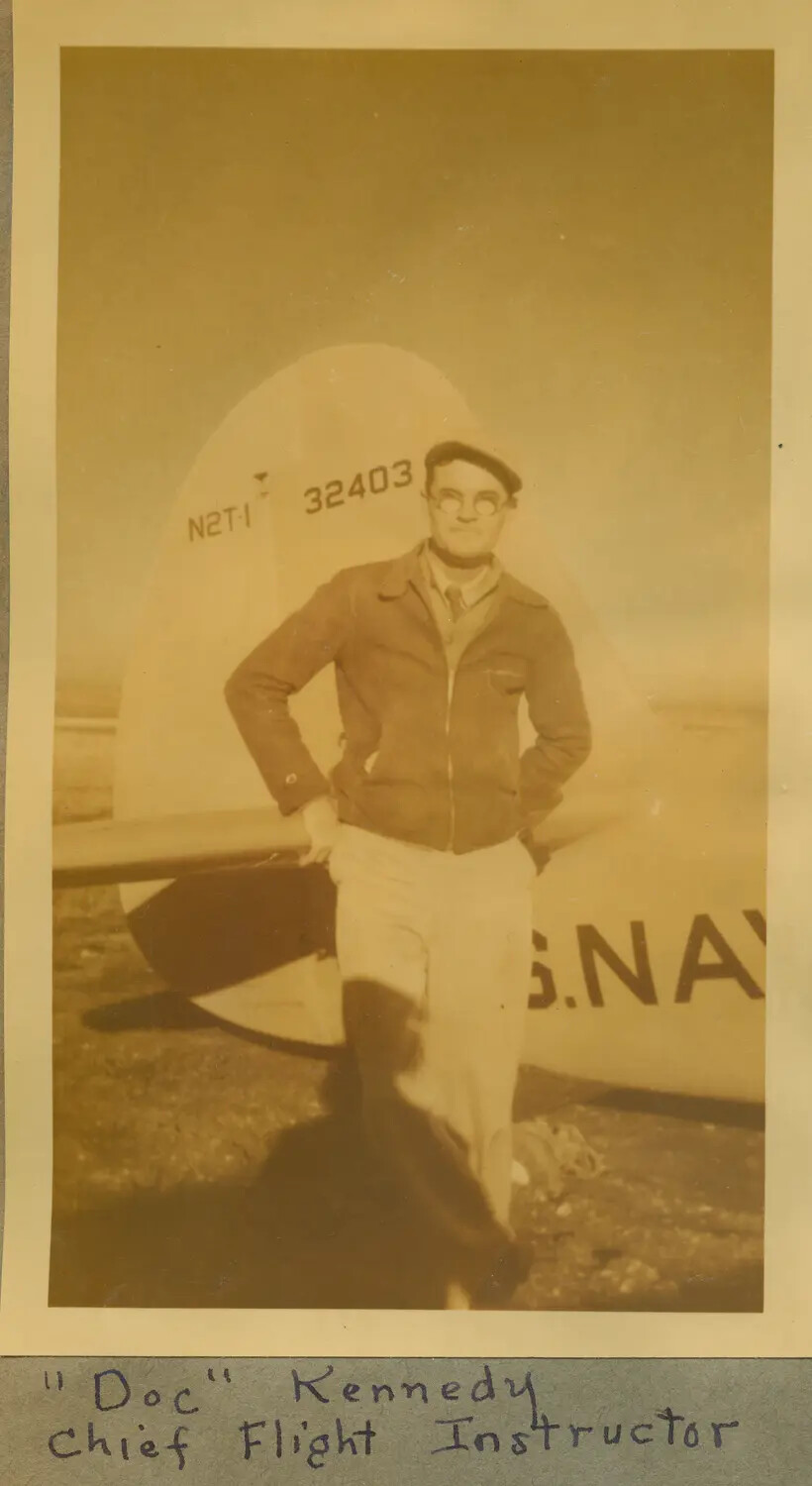 "Doc" Kennedy, Chief Flight Instructor, with Timm N2T-1 Trainer, U.S. Navy V-5 Program