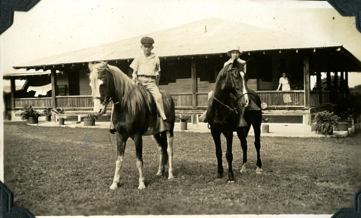 Children on Horseback Before Military Family Quarters, Jervey Signal Corps Album