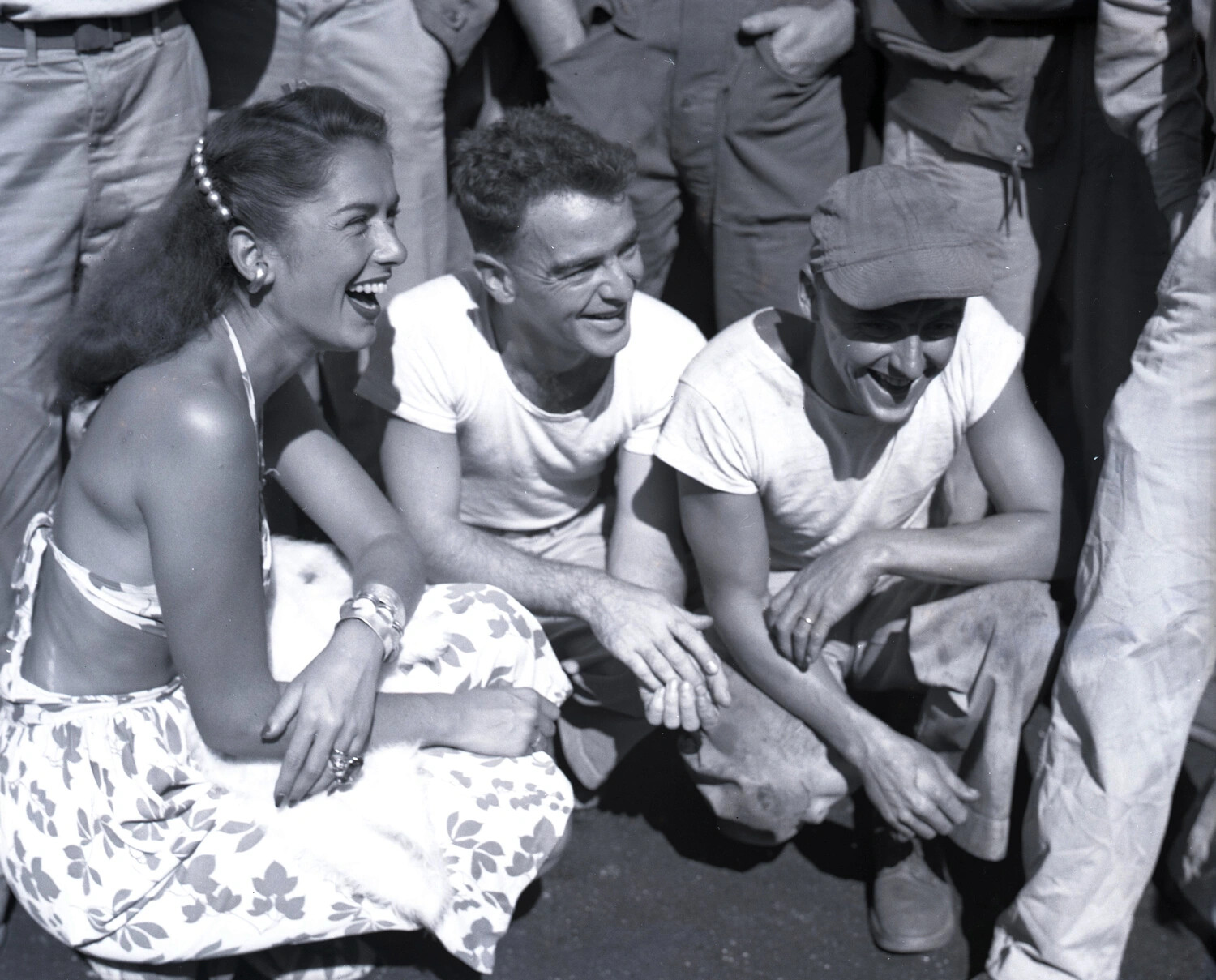 Visiting Entertainer with Servicemen, Myitkyina, Burma, WWII China-Burma-India Theater