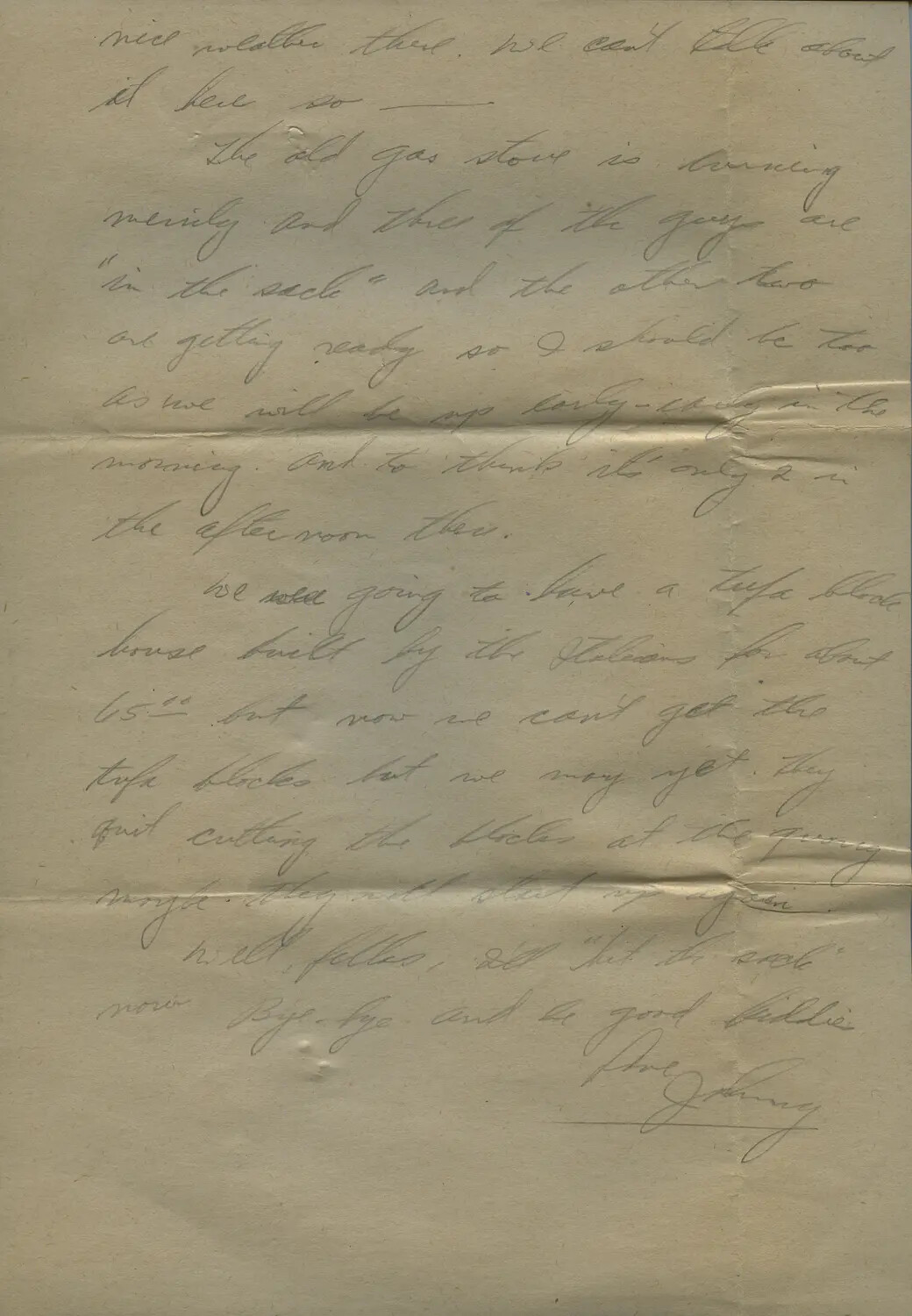 Handwritten Wartime Letter Referencing Italy, Signed 'Johnny'