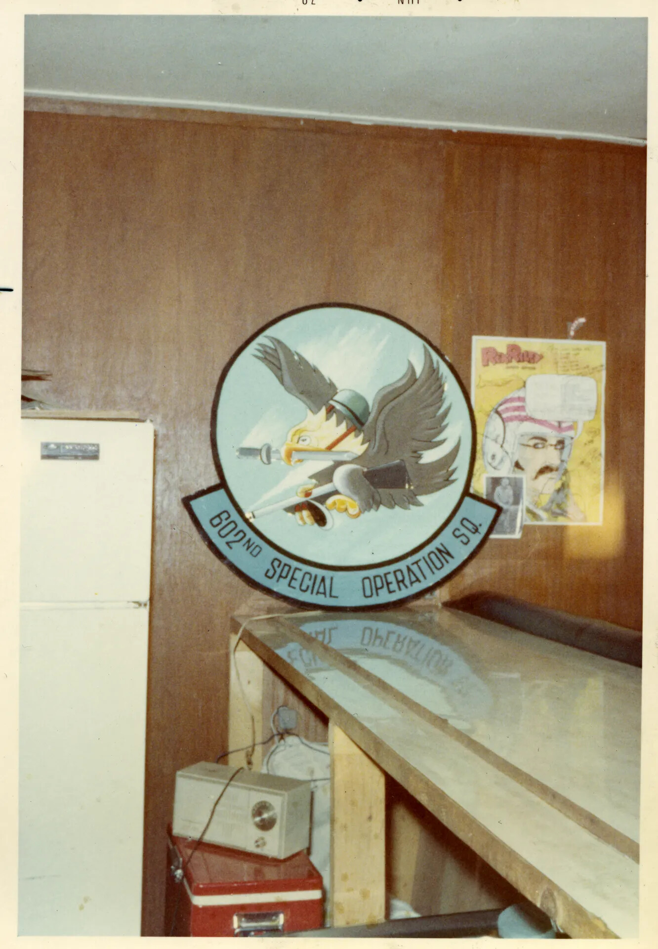 602nd Special Operations Squadron Plaque and "Red Ryder" Cartoon in Personal Quarters, NKP, Thailand
