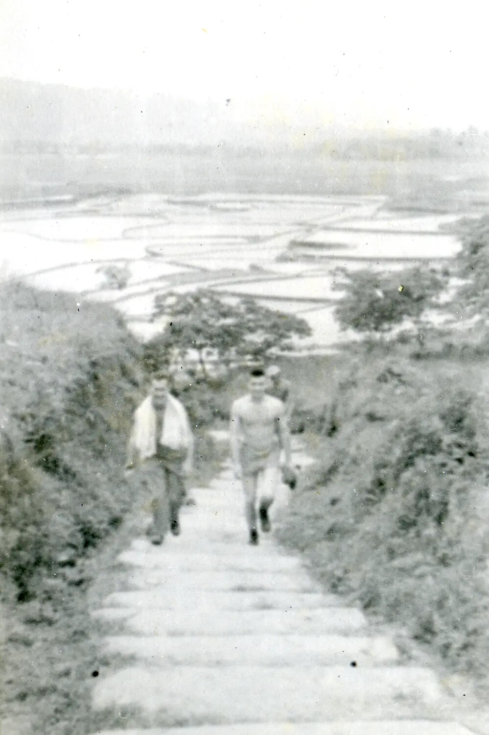 American Servicemen Climbing Hillside Path Above Rice Paddies, CBI Theater, WWII