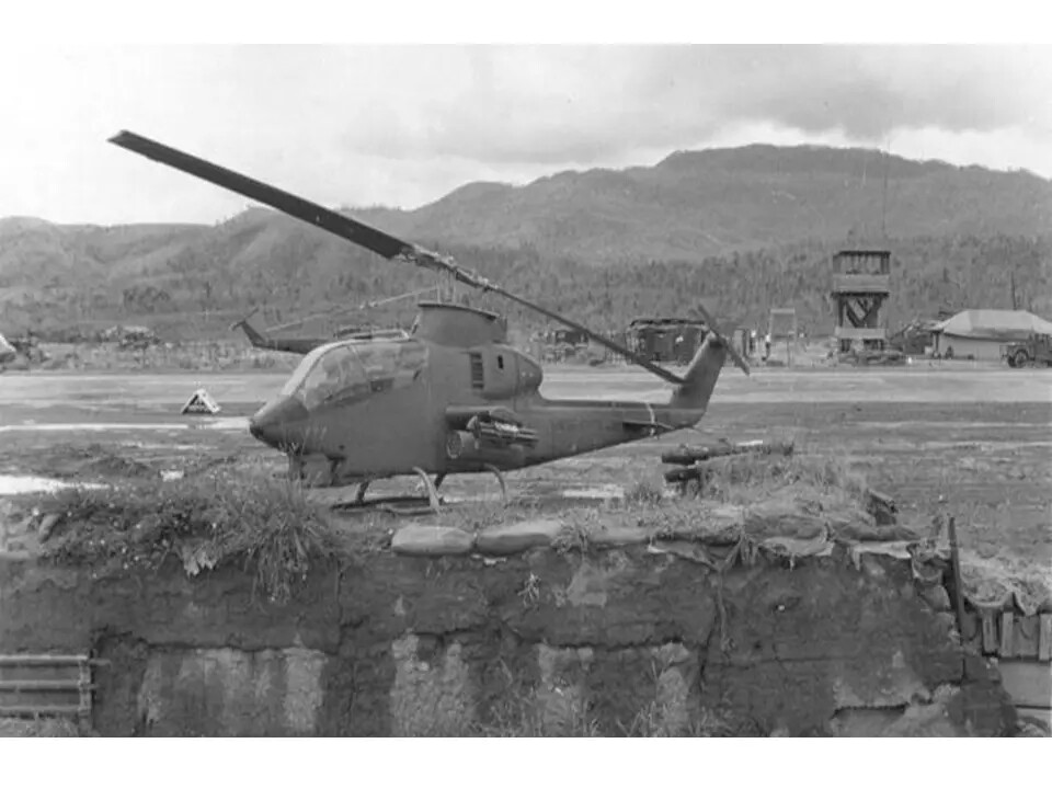 AH-1 Cobra Attack Helicopter on Revetment, Forward Airbase, Vietnam