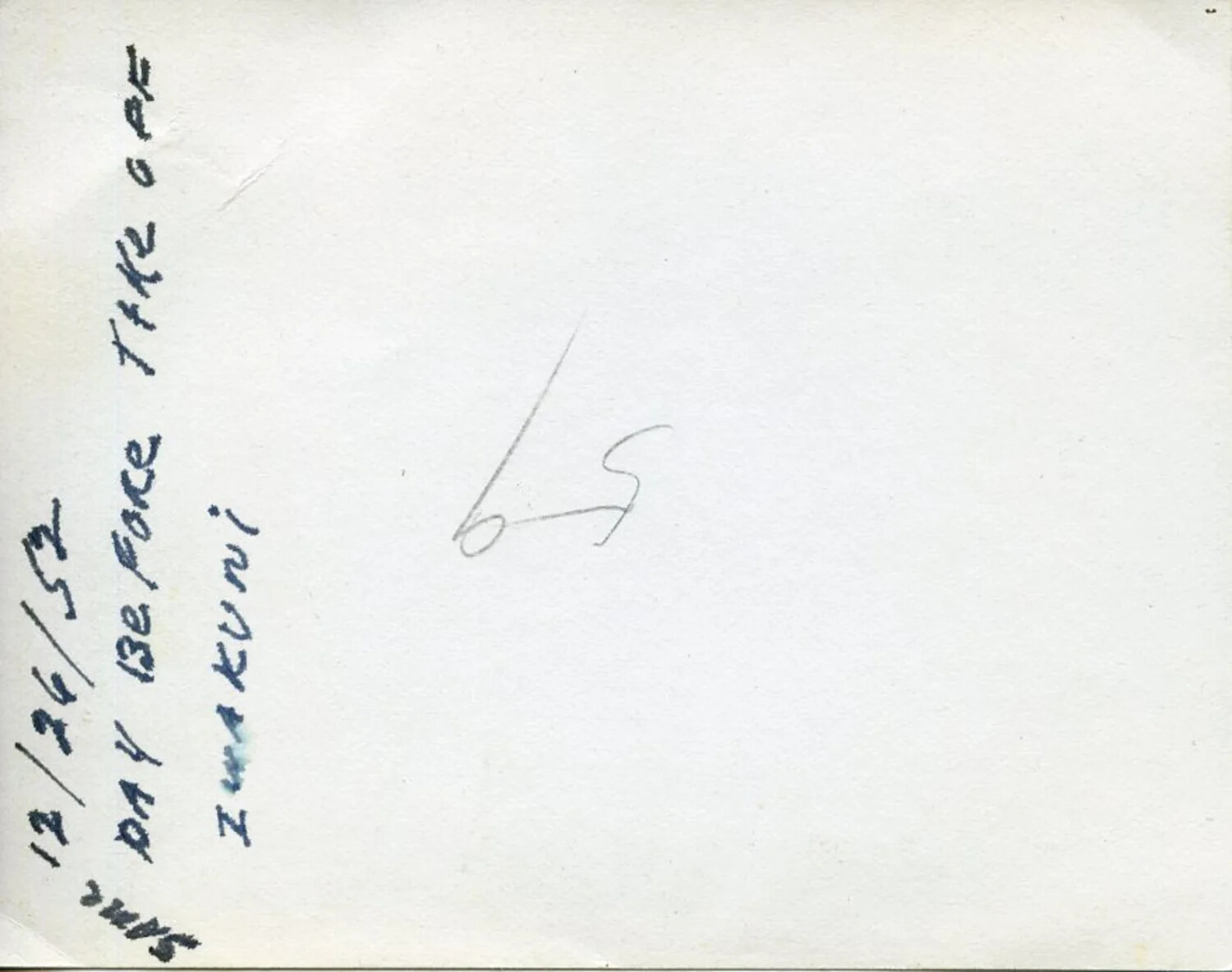 Verso of Korean War-Era Photograph with Handwritten Caption, 'Same Day Before Take Off, Iwakuni,' 12/26/1953